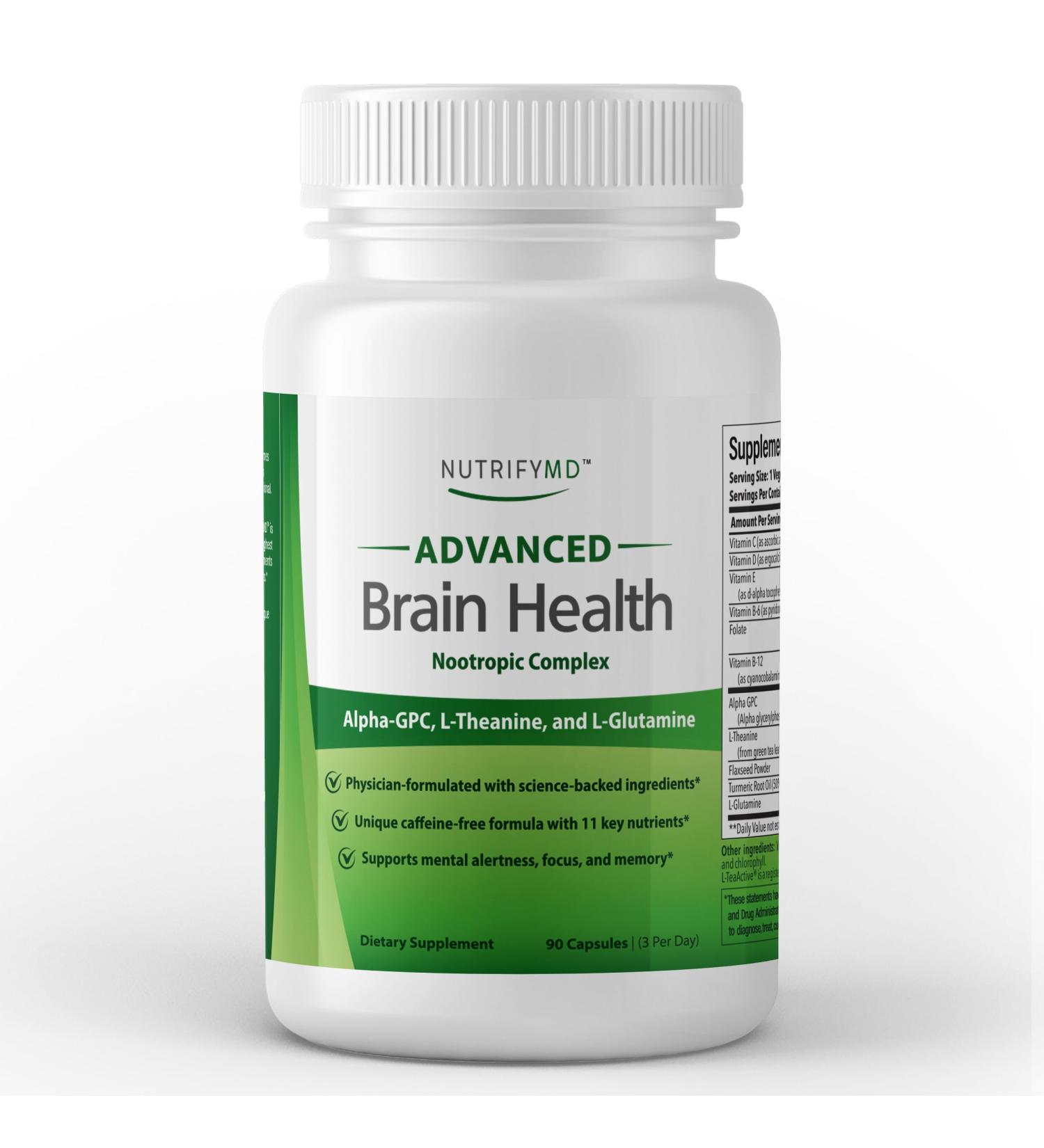 Advanced Brain Health Supplement with Alpha GPC L-Theanine L-Glutamine for Memory and Focus - 90 Capsules - Buy Online on GoSupps.com