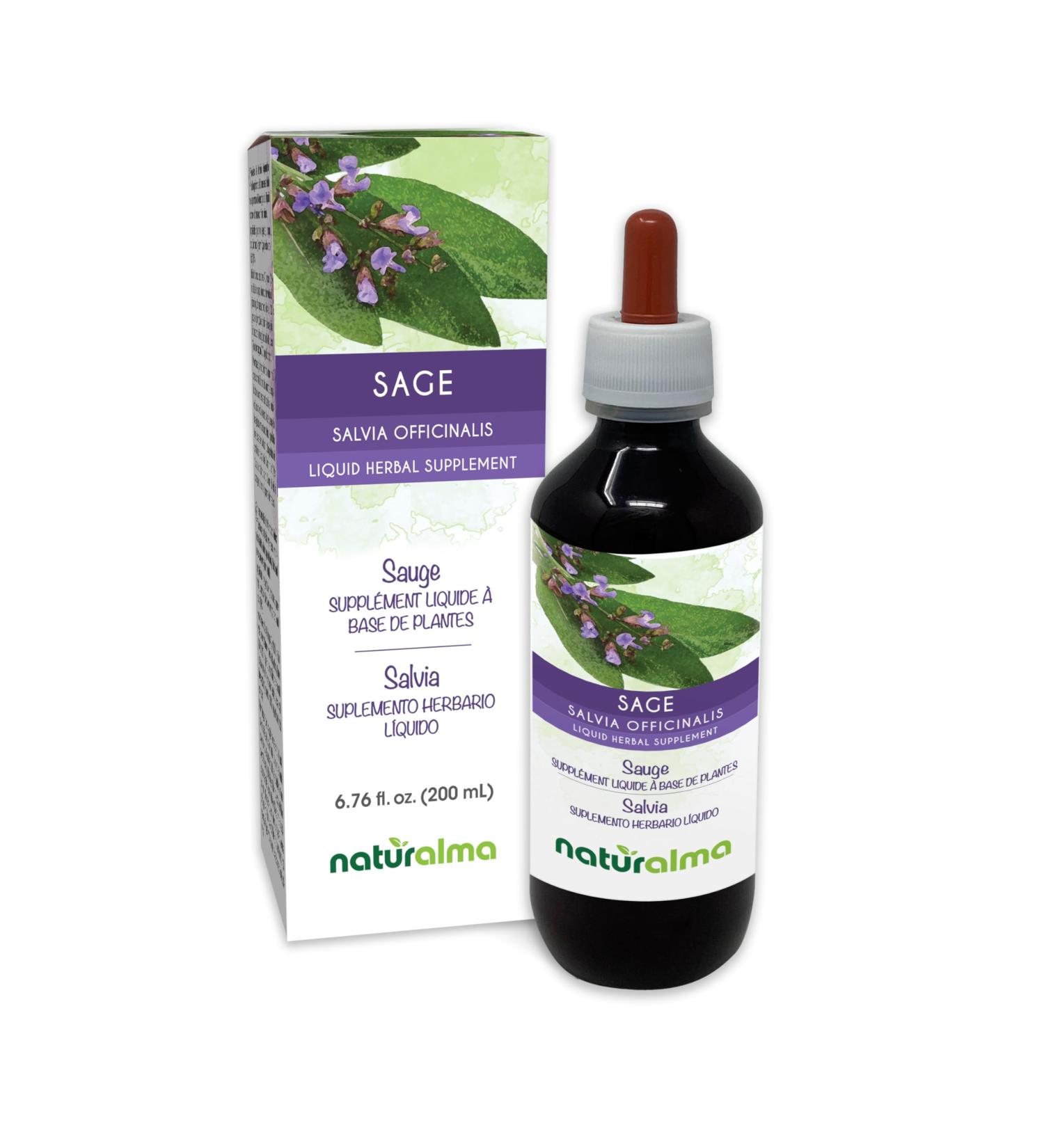 Naturalma Sage (Salvia officinalis) Leaf Alcohol-Free Tincture - 6.76 fl oz Liquid Extract in Drops - Herbal Supplement - Vegan Alcohol-free 6.76 Fl Oz (Pack of 1) - Buy Online on GoSupps.com