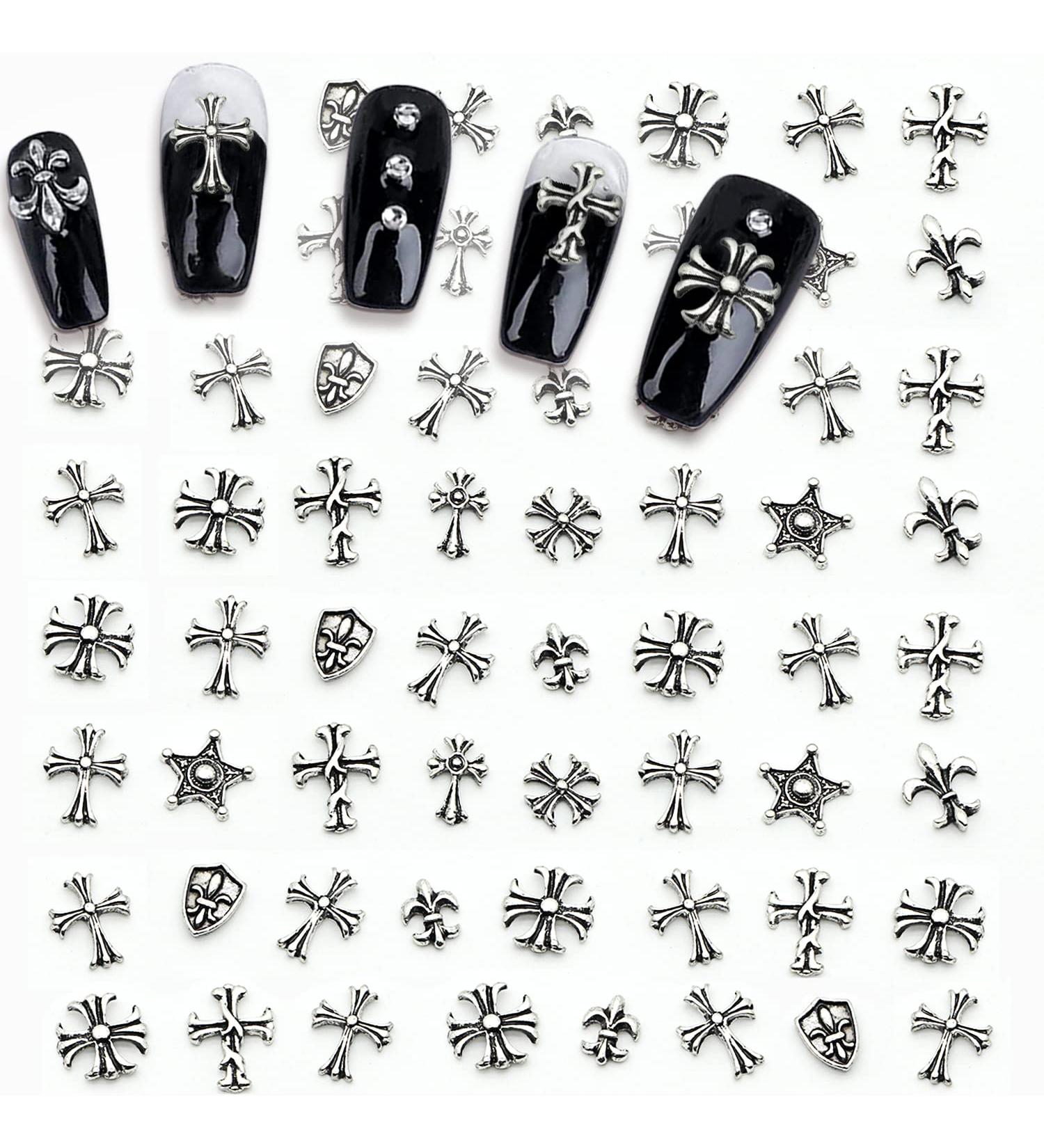 CAMLO 3D Cross Nail Art Charms - Silver Chrome Mixed Styles for DIY Manicure Decor - Buy Online on GoSupps.com