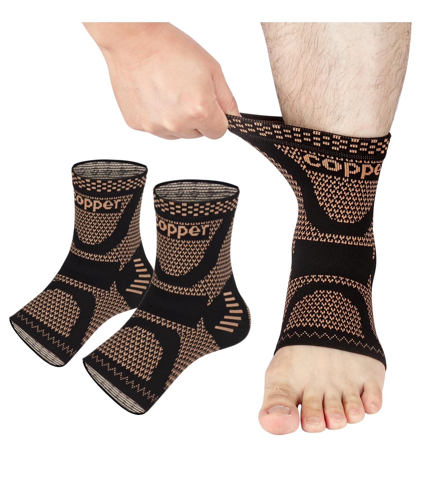 Fhmidic Copper Ankle Brace & Compression Sleeve - Support for Plantar Fasciitis Swelling & Joint Pain - Large Size (1 Pair - Buy Online on GoSupps.com