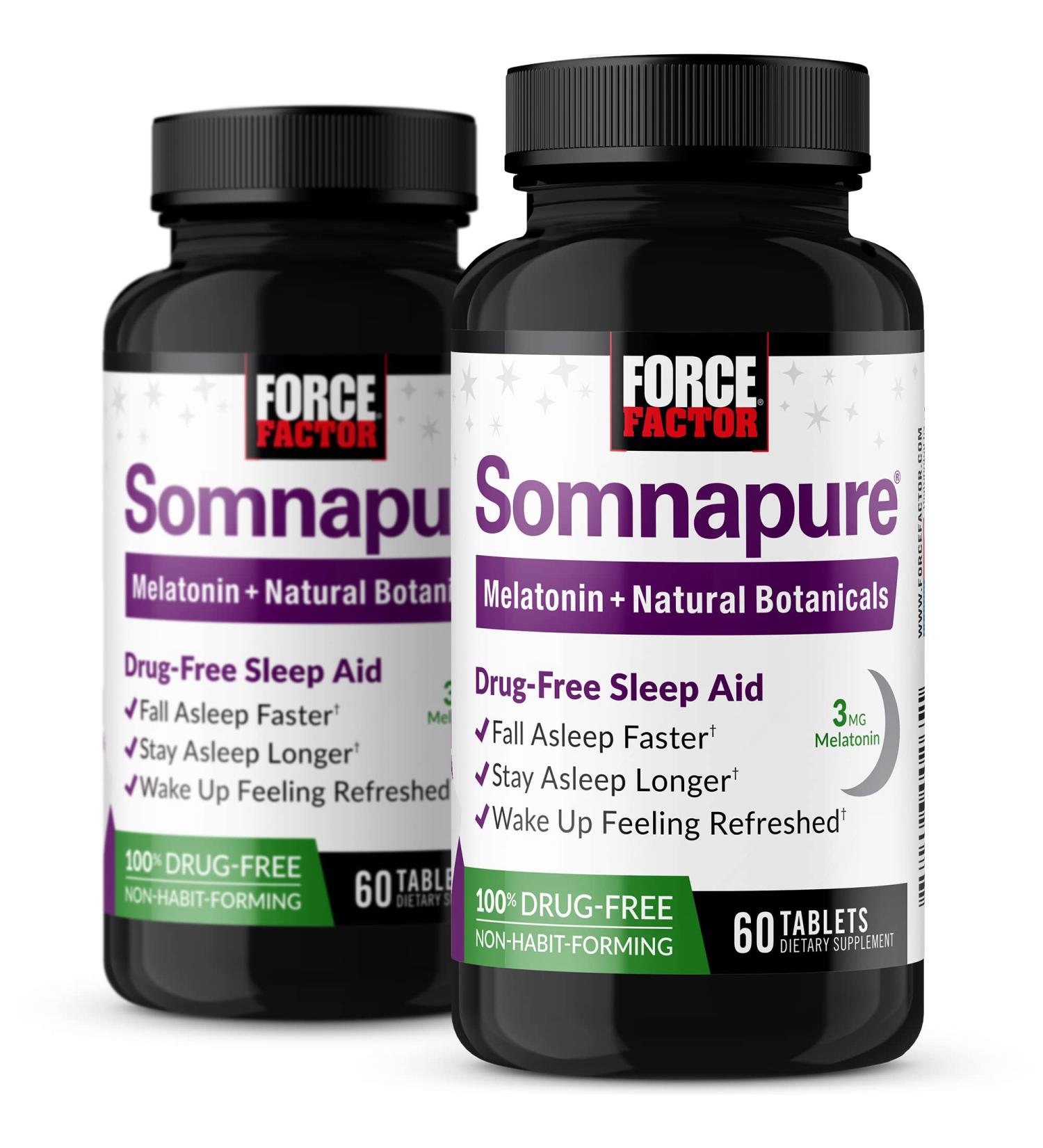 Force Factor Somnapure Drug-No Sleep Aid for Adults with Melatonin, Valerian Root, & Lemon Balm, Non-Habit-Forming Sleeping Pills, Fall Asleep Calm at Night, Wake Up Refreshed, 120 Tablets (2-Pack) - Buy Online on GoSupps.com