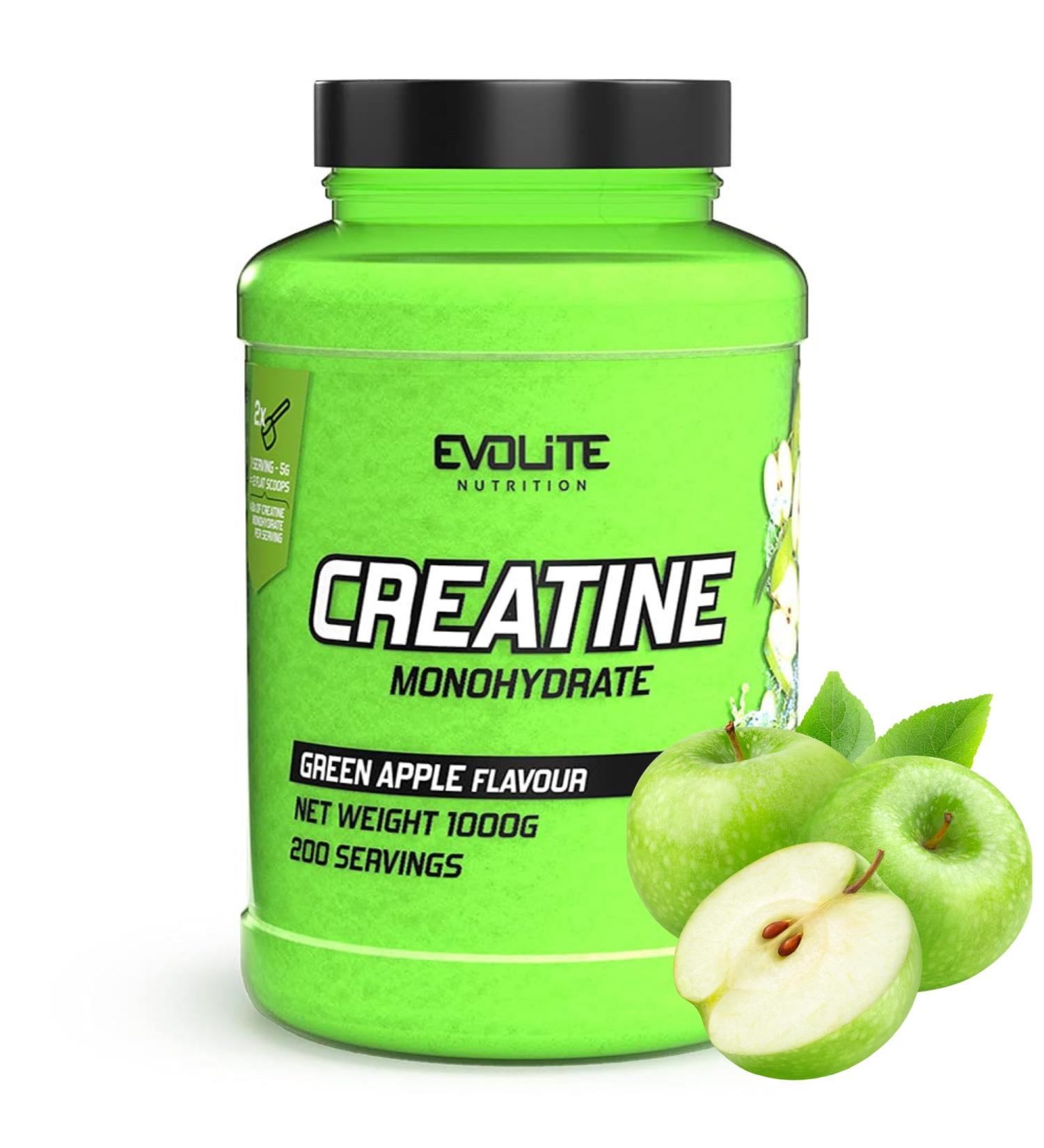 Evolite Nutrition Creatine Monohydrate 1000g - Green Apple Flavored Pre Workout Booster Powder with Taurine - Enhance Performance & Recovery - Buy Online on GoSupps.com
