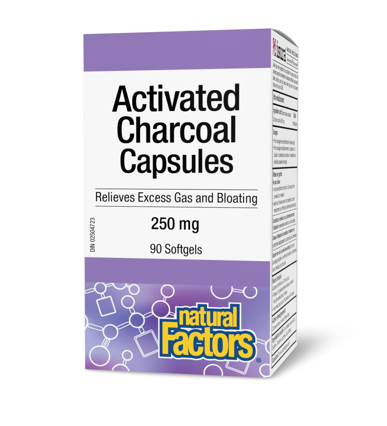 Natural Factors Activated Charcoal Capsules 250mg 90 softgels Used for Digestive Support Detox Bloating and Gas - Buy Online on GoSupps.com