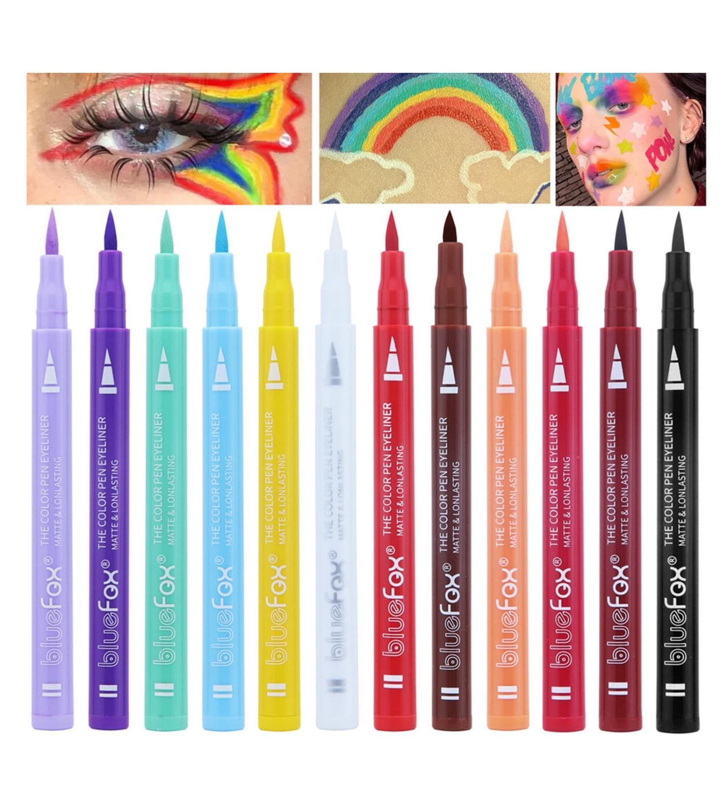Colored Liquid Eyeliner Set - Rainbow Liquid Eyeliner Matte - Smudge Proof Waterproof Neon Eyeliner Pencil Set 12 Colors Pigmented Eye Liner for Face and Body Paint Pochy - Buy Online on GoSupps.com