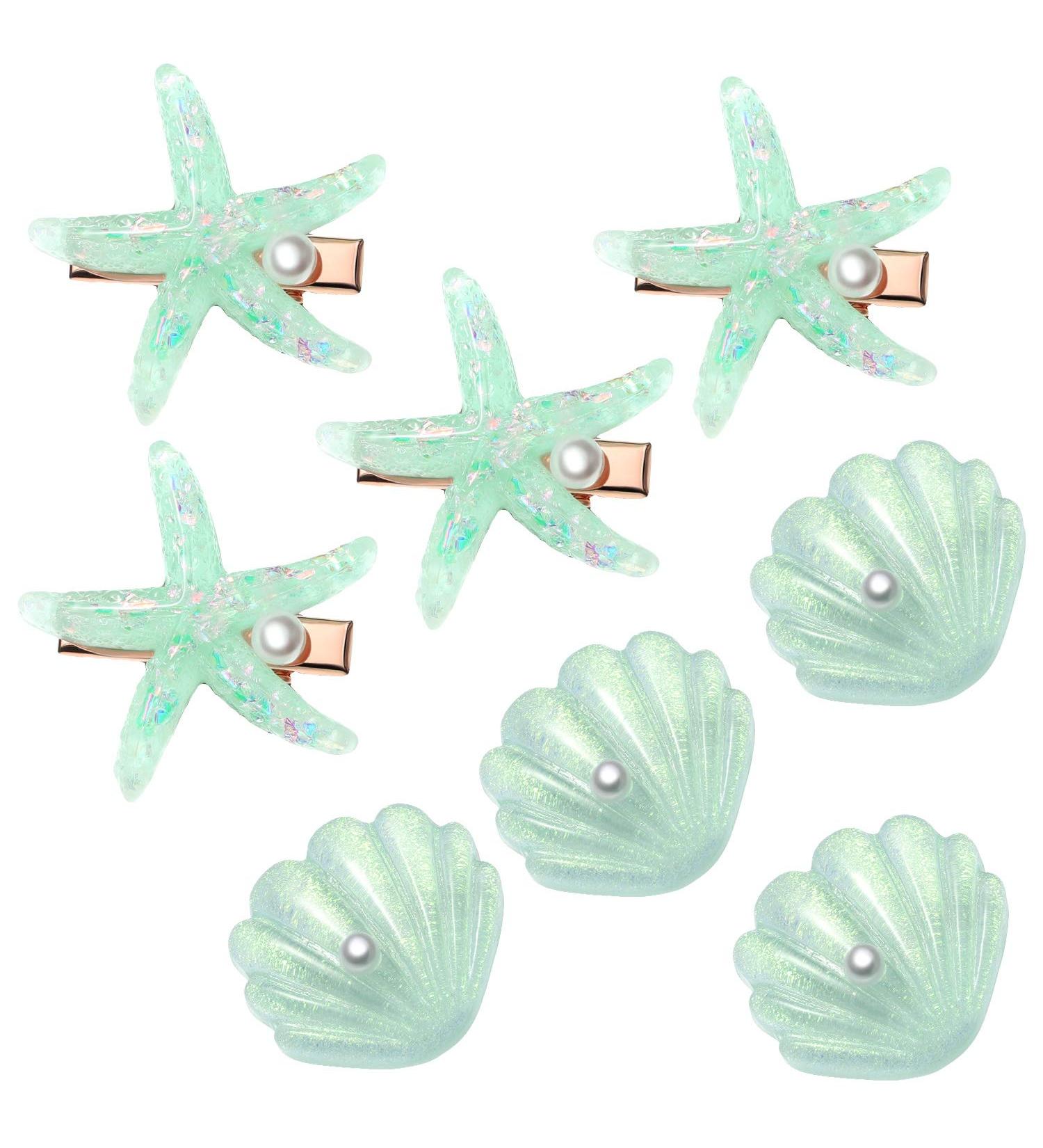 Starfish Hair Clip Set - Shell Pearl Barrettes for Women & Girls | Mermaid Hair Accessories for Beach Wedding Party - Pack of 8 - Buy Online on GoSupps.com
