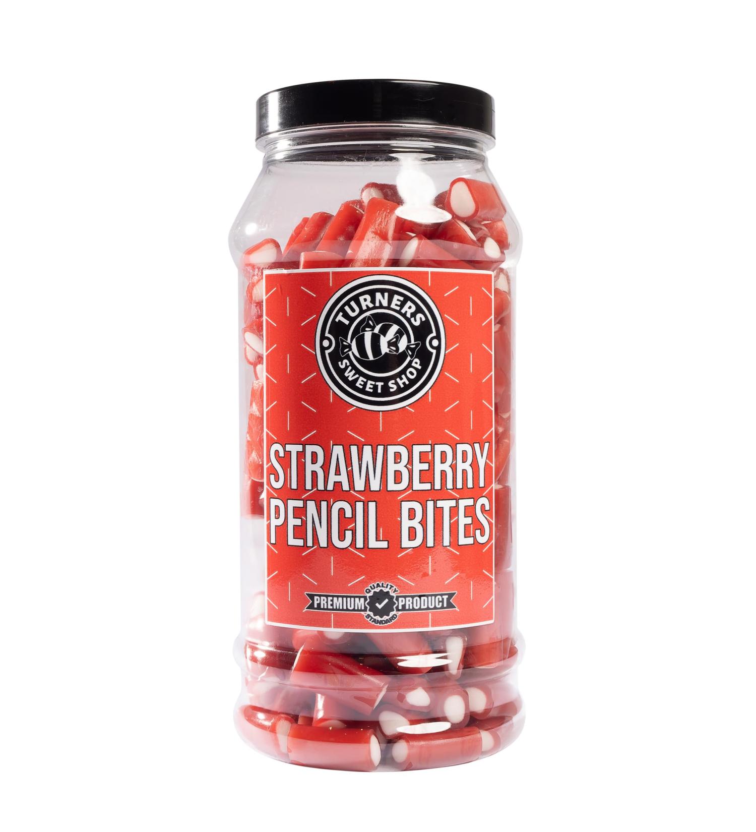 Strawberry Pencil Bites - 650g by Turners Sweet Shop Traditional Retro Gift Jar Classic Original Pick & Mix Sweets Quality Confectionary Fantastic Gifts for Him Her or Them
