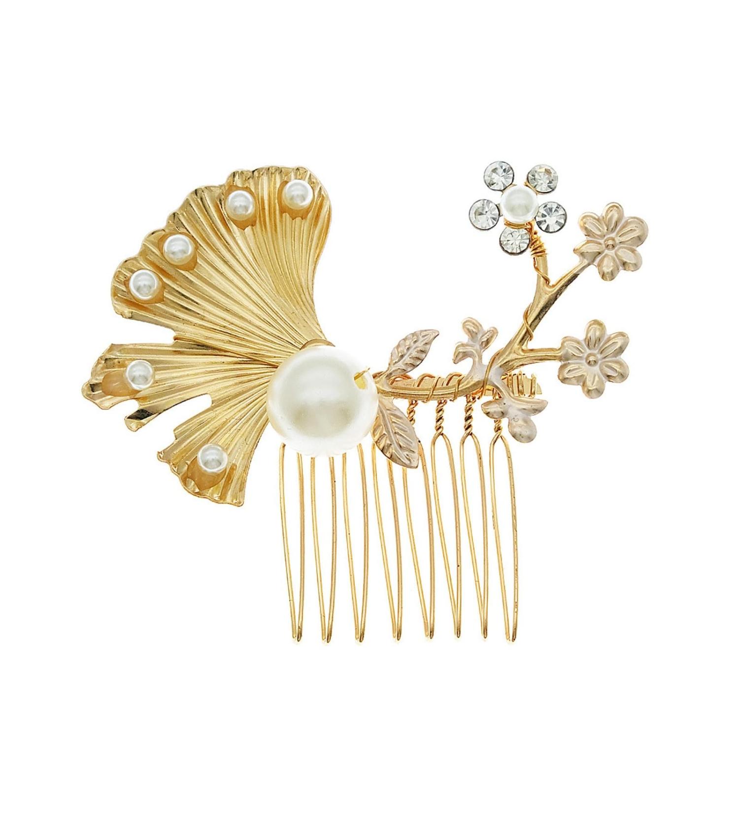 Bridal Hair Comb Vintage Bridal Headdress Alloy Hair Comb Pearl Hair Comb Wedding Hair Accessories 6.3x7.6cm Gold - Buy Online on GoSupps.com