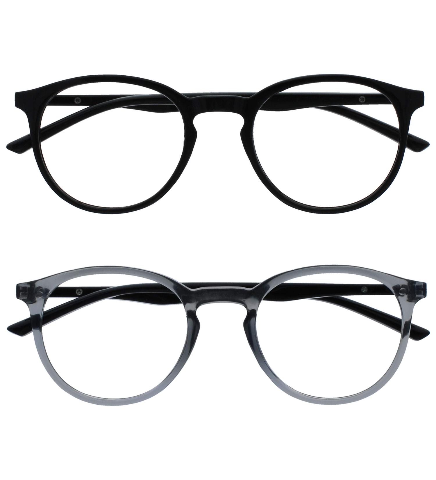 Opulize MET Reading Glasses 2 Pack - Slim Round Frame Spring Hinges Scratch-Resistant - Black Transparent & Gray for Men & Women +2.00 Diopters - Buy Online on GoSupps.com
