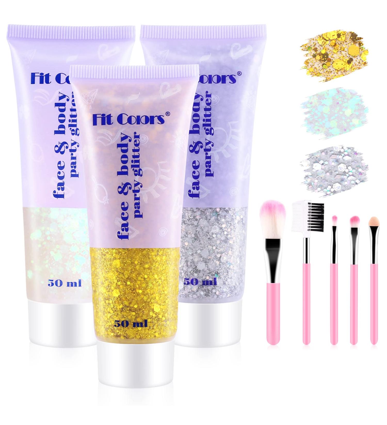 Pamiyo Glitter Gel 3 x 50ml - Face Body Sequins for Hair Lips Nails | White Gold & Silver Mermaid Liquid Eyeshadow for Festive Occasions - Buy Online on GoSupps.com