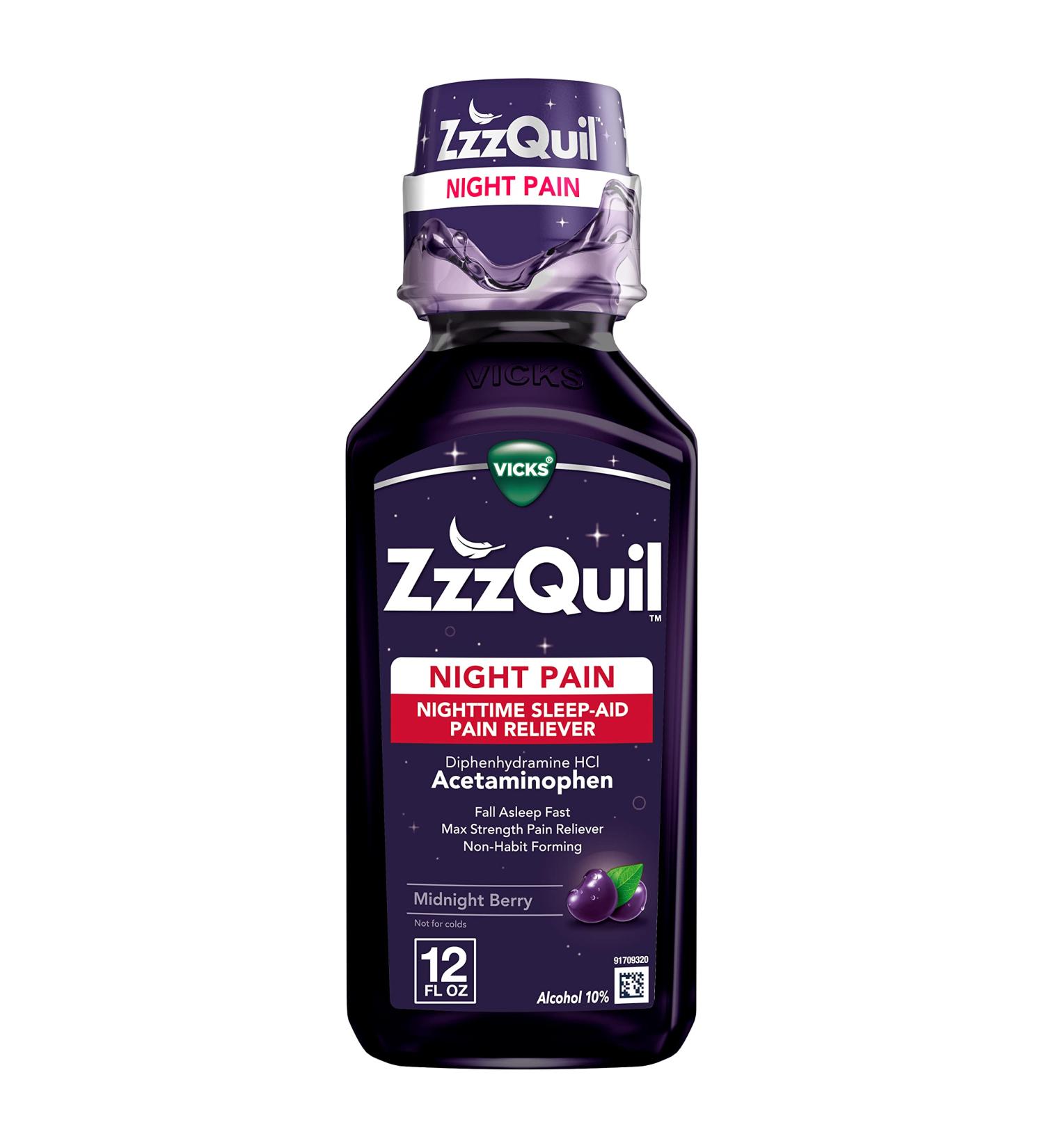 Vicks ZzzQuil Nighttime Pain Relief Sleep Aid Liquid - Max Strength Non-Habit Forming 12 fl oz - International Shipping Available - Buy Online on GoSupps.com