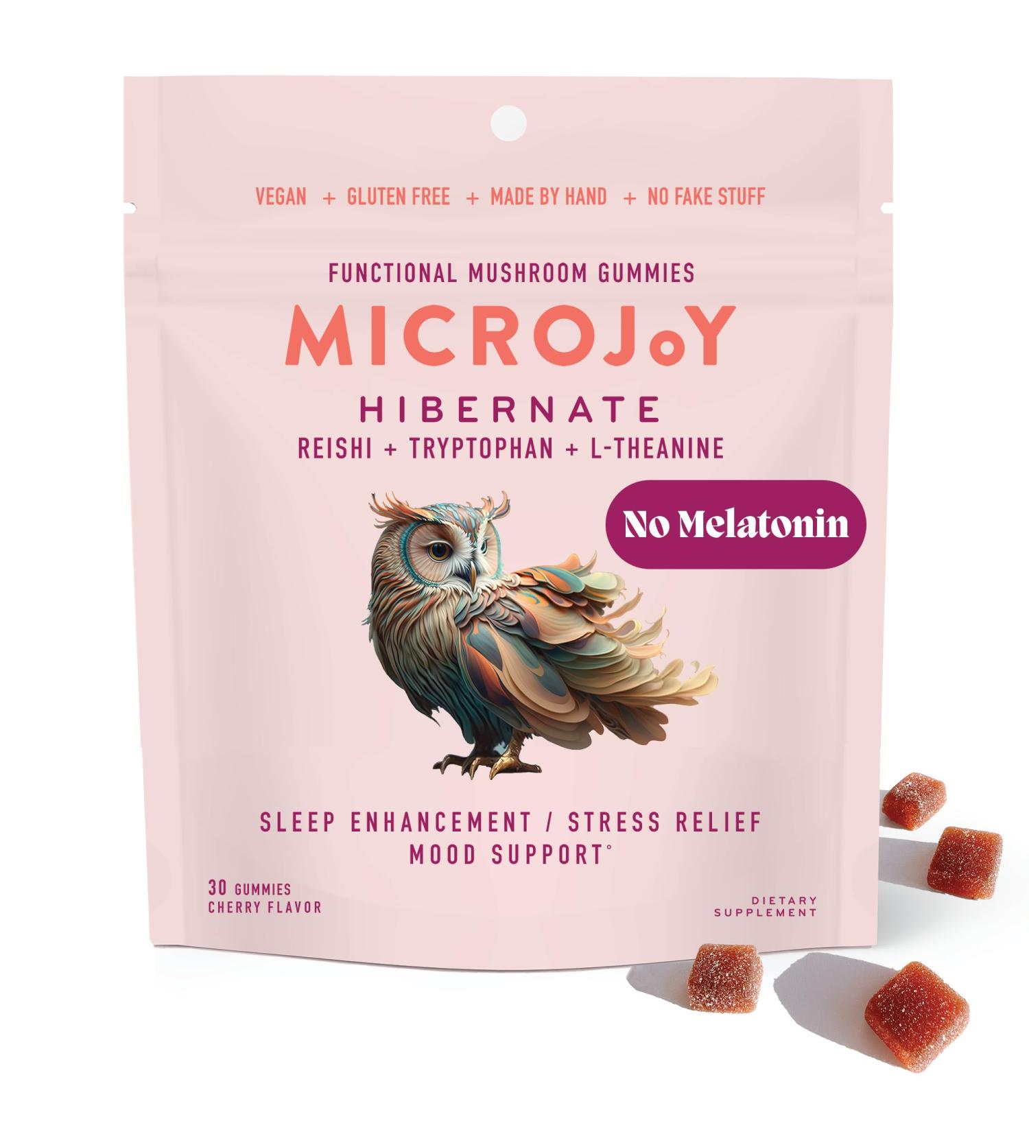 Microjoy Hibernate Gummies Natural Sleep Aid with Reishi Mushroom Stress Relief and Mood Support Vegan Non-GMO Cherry Flavor (30 Gummies) 30 Count (Pack of 1) - Buy Online on GoSupps.com