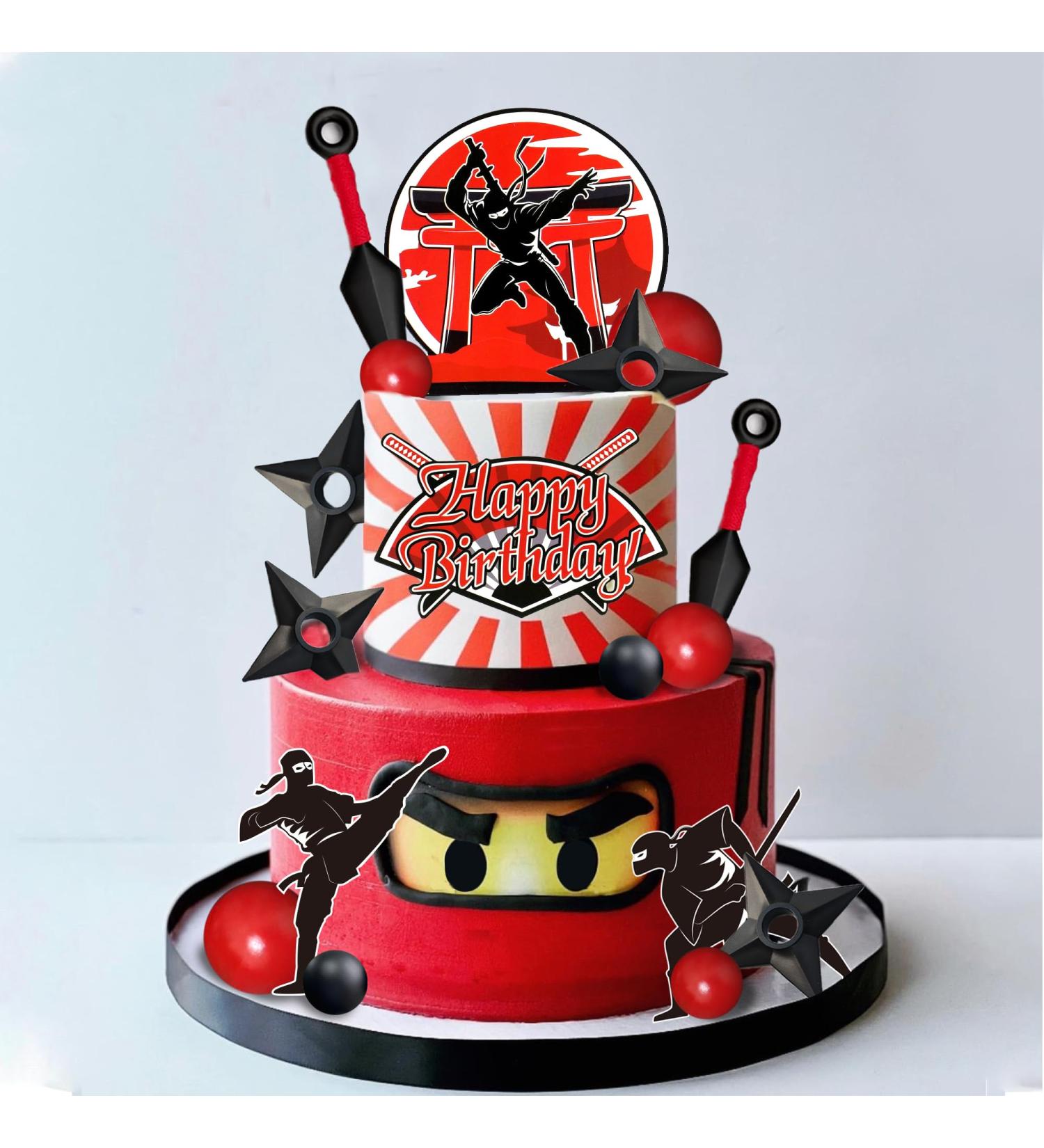 DRWATE Ninja Cake Topper Samurai Birthday Cake Decorations with Red Black balls for Ninja Samurai Party Baby Shower Warrior Theme Birthday Party Supplies (01) - Buy Online on GoSupps.com