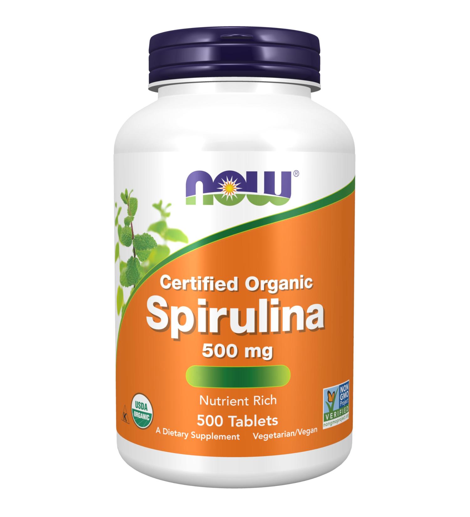 Now Foods Certified Organic Spirulina 500mg 500 Vegan Tablets Lab Tested Soy Free Gluten Free Vegetarian - Buy Online on GoSupps.com