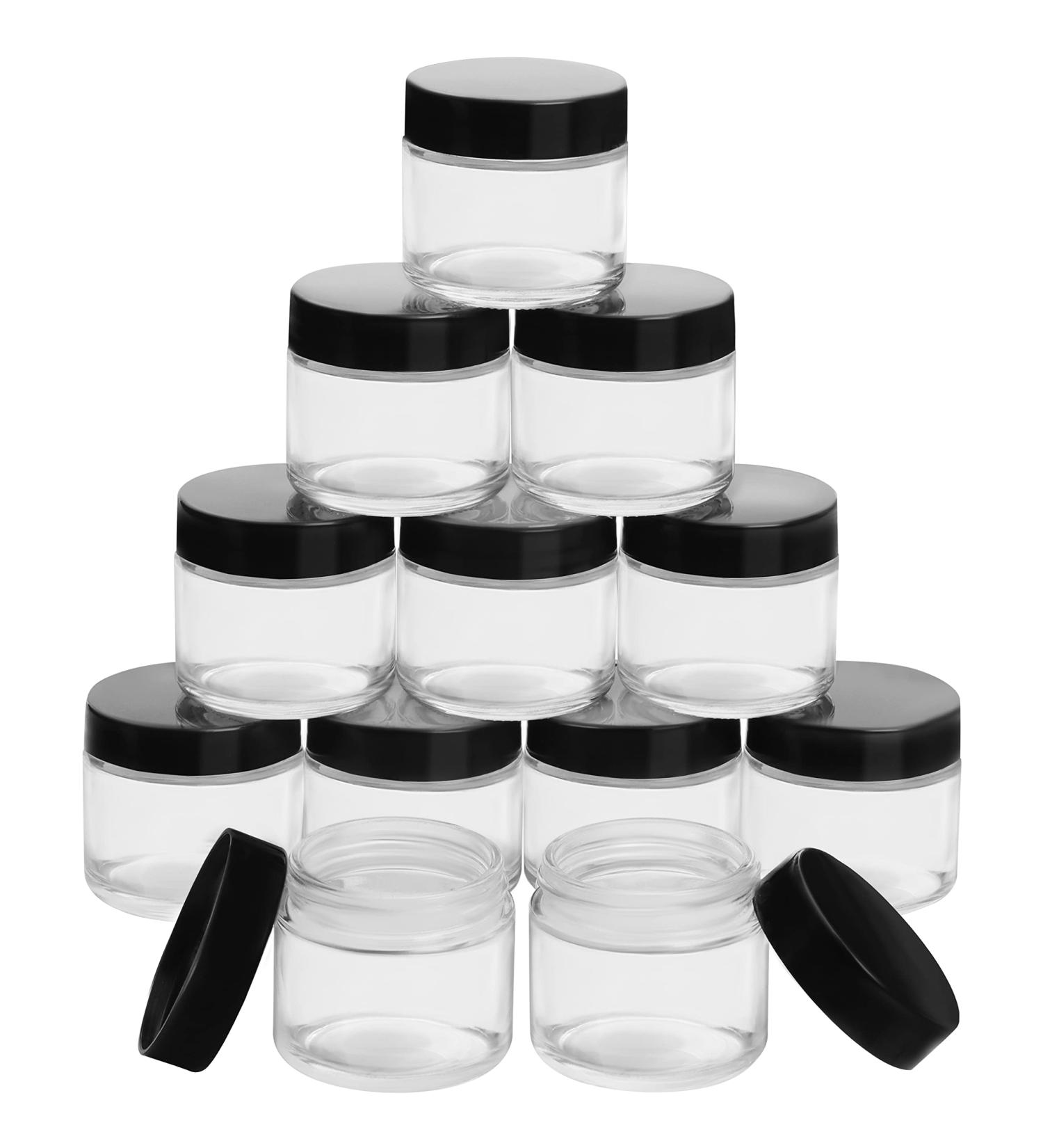 Buy Belle Vous 60ml Round Glass Tans with Black Screw Lid - 12 Pack for Creams Ointments Lotions & Essential Oils | Travel-Friendly Containers - Buy Online on GoSupps.com
