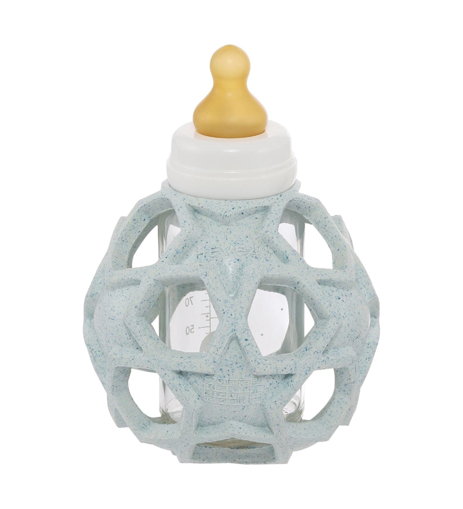 HEVEA Upcycled 2-in-1 Baby Glass Bottle | Eco-Friendly BPA-Free with Natural Rubber Star Ball (Light Blue) - Buy Online on GoSupps.com