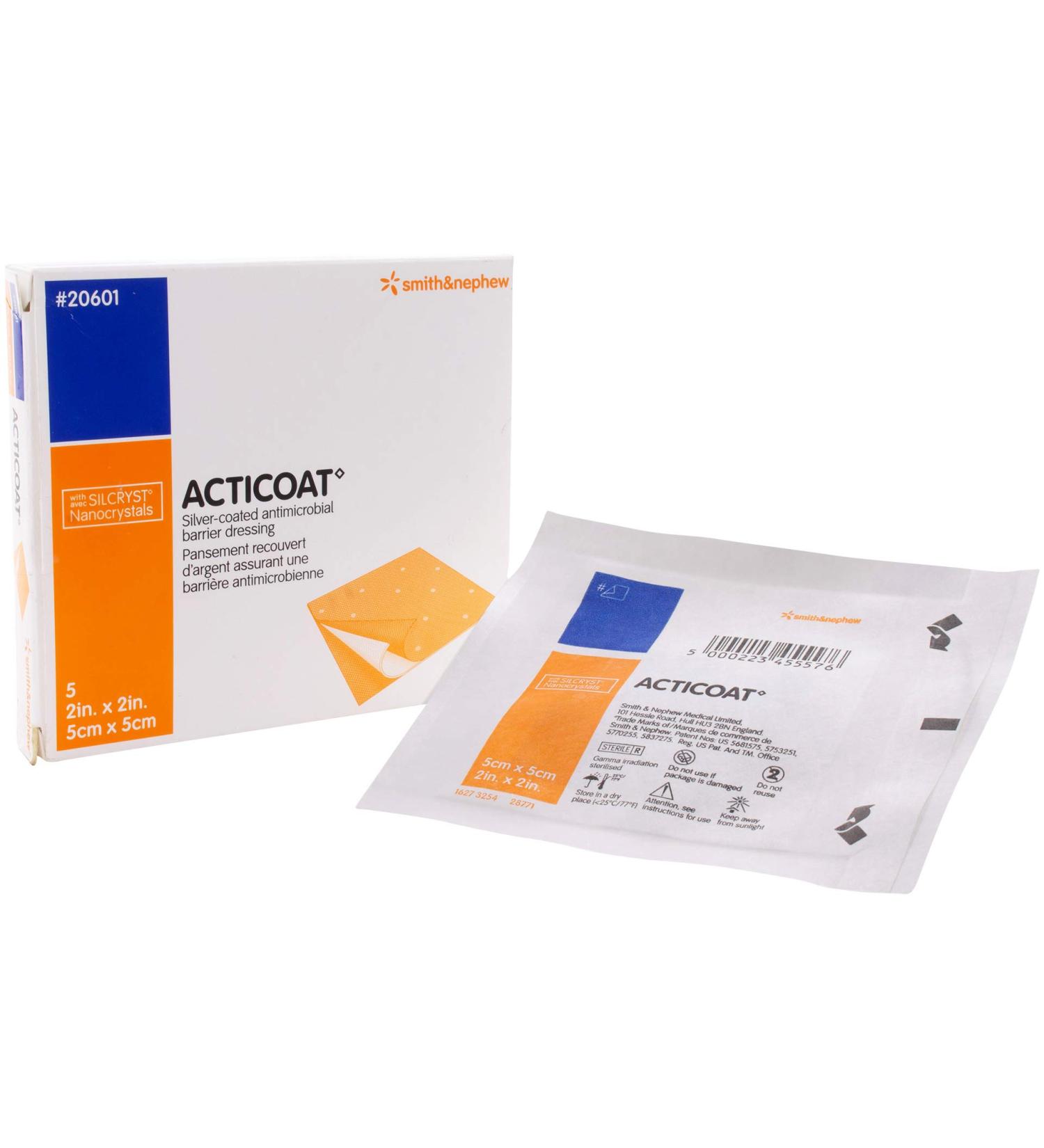 Acticoat 3 Day Burn Dressing with Silver Coated Antimicrobial Barrier 2x2 Inches 5 box