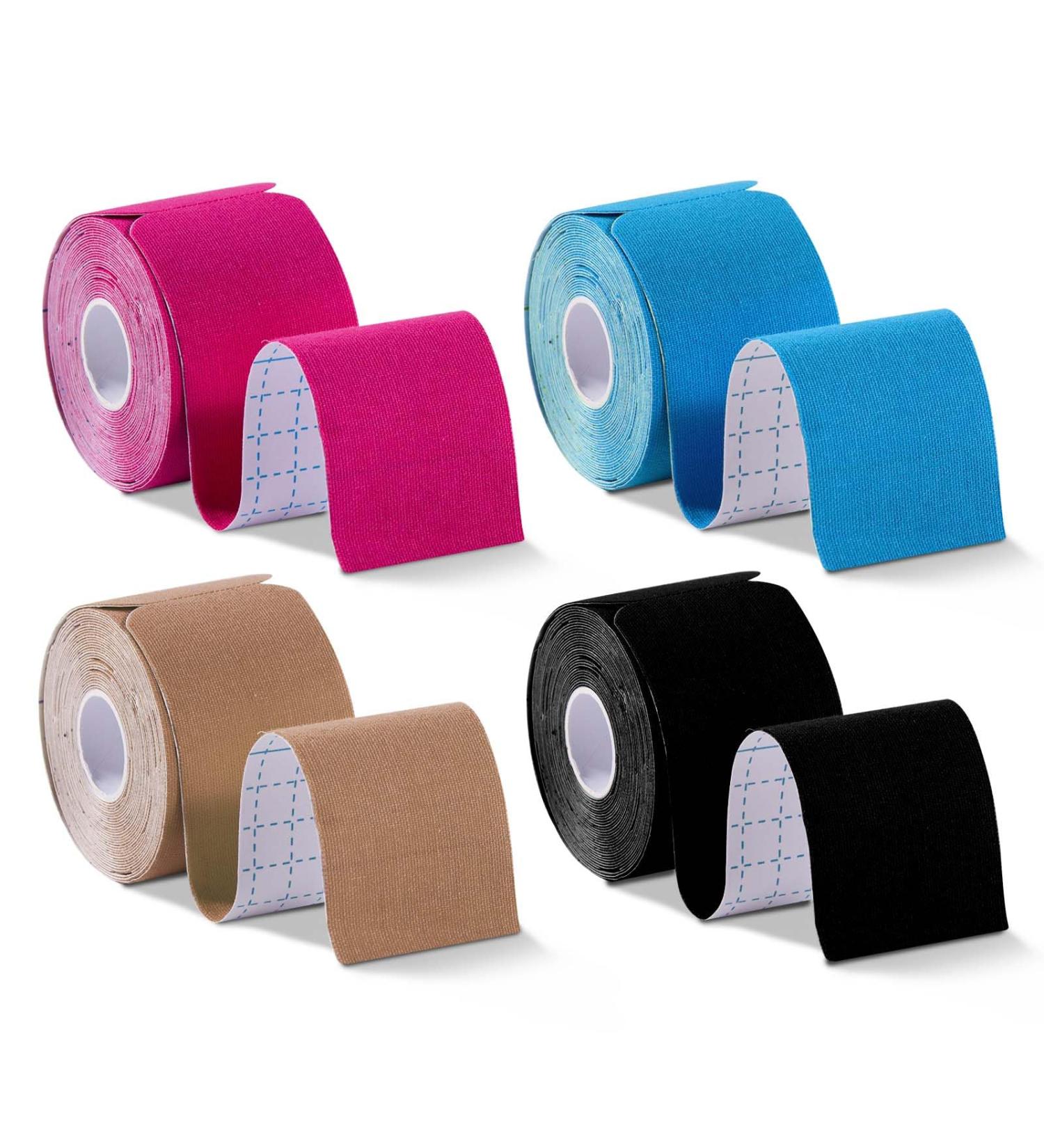 OBTANIM Waterproof Kinesiology Tape - 4 Rolls Precut Elastic Athletic Tape for Muscle Pain Relief in Sports Fitness Running & Swimming (Mixed Colors - Buy Online on GoSupps.com