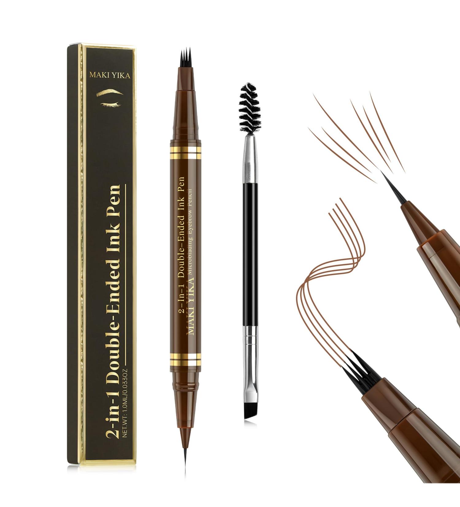 MAKI YIKA Microblading Eyebrow Pencil - Waterproof Dual-ended 4 Tip Brow Pen for Natural Hair-Like Eyebrows (A-Brown) | Shop Internationally - Buy Online on GoSupps.com