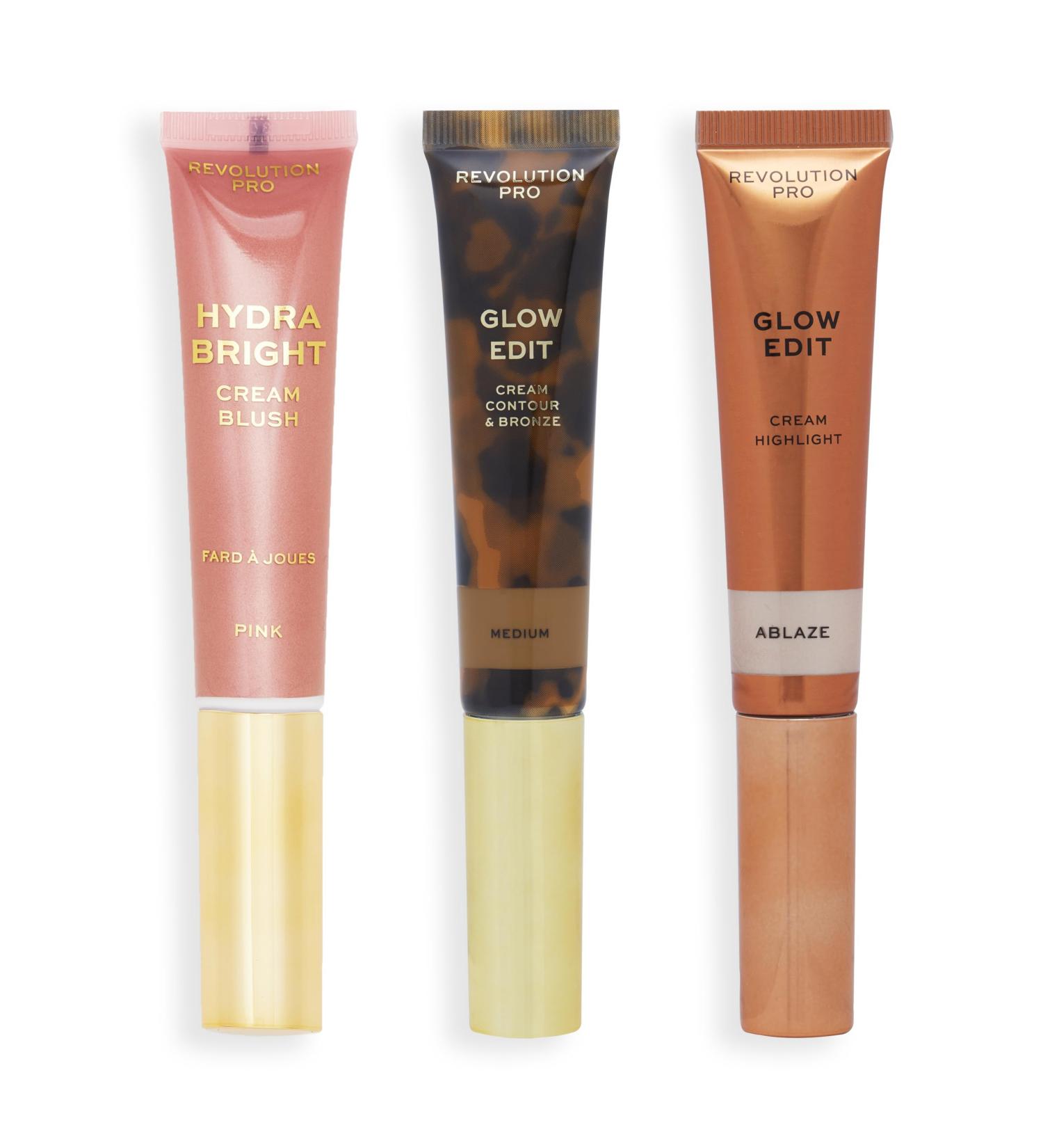 Revolution Pro Cream Face Wand Trio Cream Contour Blush & Highlighter Makeup Set Vegan & Cruelty-Free Medium 1x12ml 2x15ml