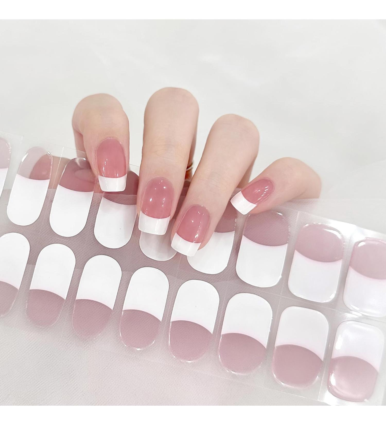 Semi Cured Gel Nail Wraps 22 Pcs Gel Nail Polish Strips for Salon-Quality Manicure Set Nail Wraps Soft Self-Adhesive Gel Nail Stickers (UV/LED Lamp Required) (Pink French) - Buy Online on GoSupps.com