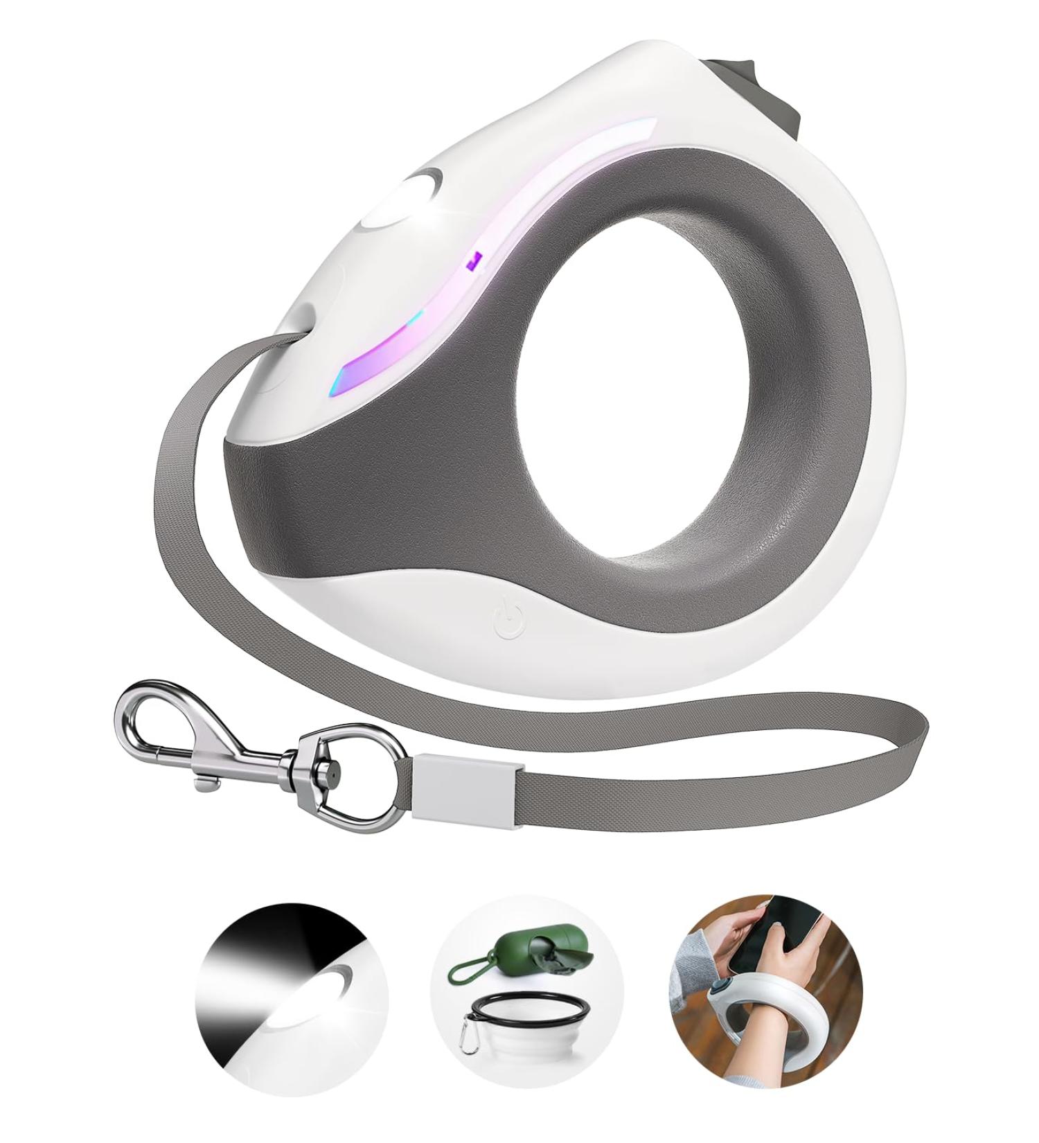Blanlody 3m Roller Dog Leash for Large Dogs Up to 80kg - Rubberized Handle & Waste Bag Holder - Ideal for Medium & Small Dogs (White) - Buy Online on GoSupps.com