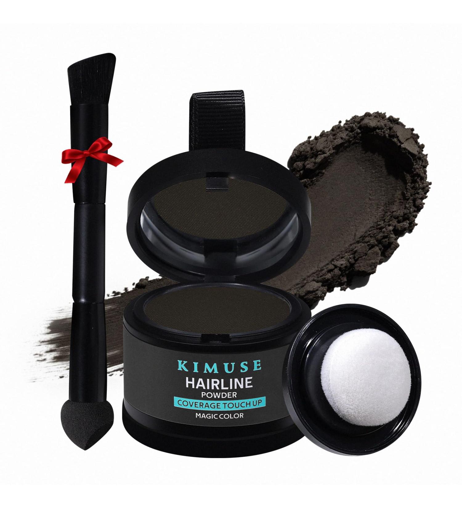 KIMUSE Hairline Powder Poudre de Retouche Racinaire qui Dissimule Instantan ment la Perte de Cheveux et les Zones Clairsem es avec Pinceau Double Pointe Black - Buy Online on GoSupps.com