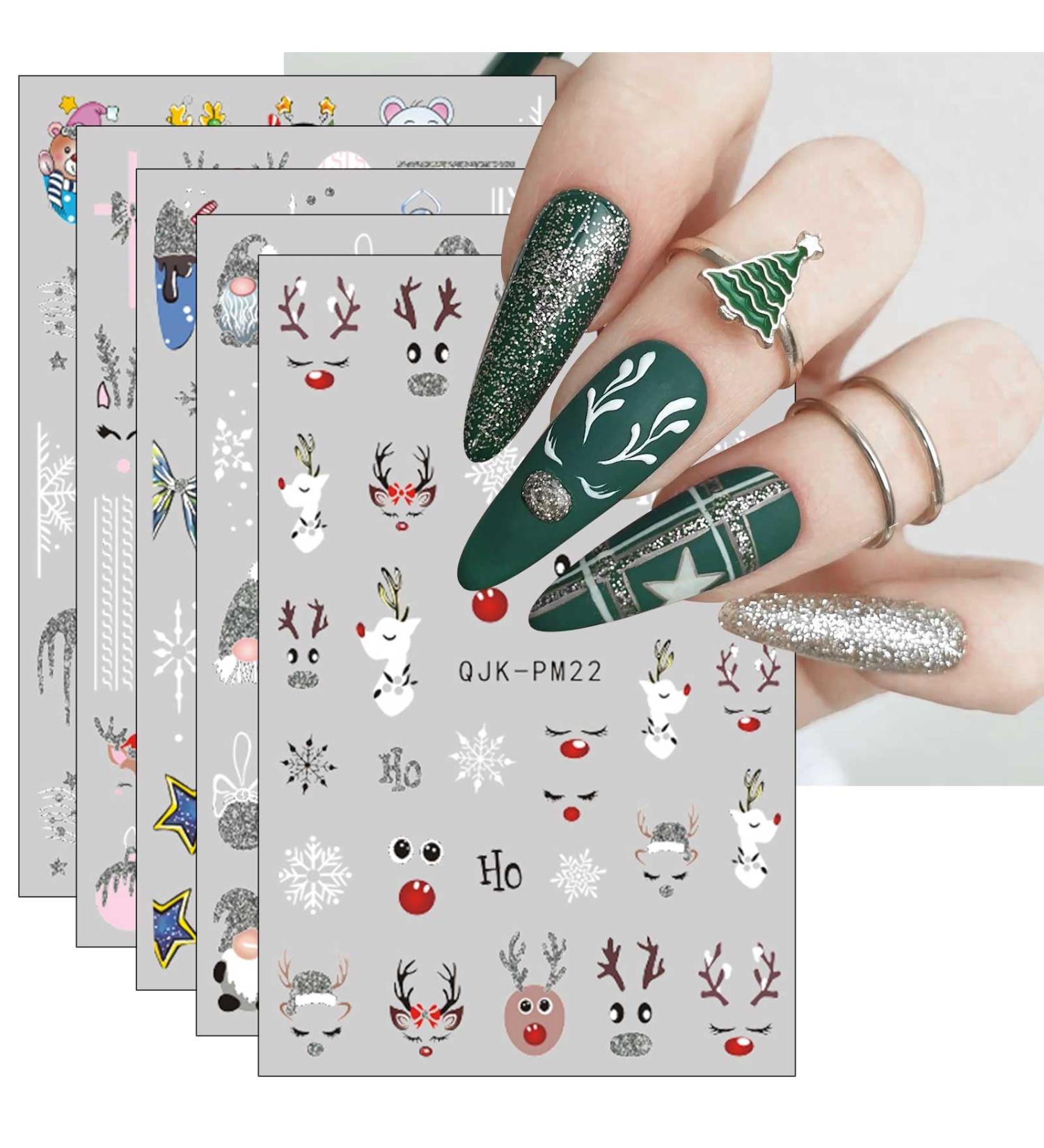 Christmas Nail Stickers 9 Sheets Self-Adhesive Nail Decal Elk Nail Art Decoration Design Supplies - Buy Online on GoSupps.com