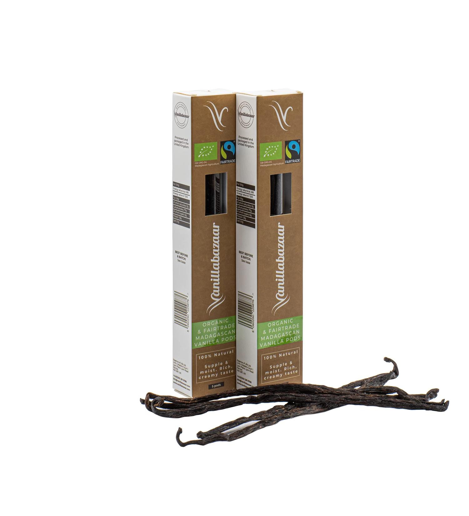 Vanillabazaar Sustainable Organic Fairtrade Bourbon Vanilla Pods - Grade A Beans for Chefs & Baking - 10 Pods in Resealable Tube - Buy Online on GoSupps.com