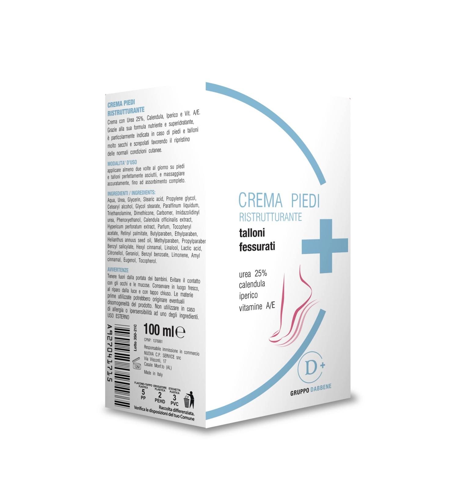 D + GRUPPO DABBENE D+ Groupe Dabbene - Restructuring Foot Cream - Cream for Very Dry and Chapped Feet and Heels Promotes the Restoration of Skin Conditions 100 ml