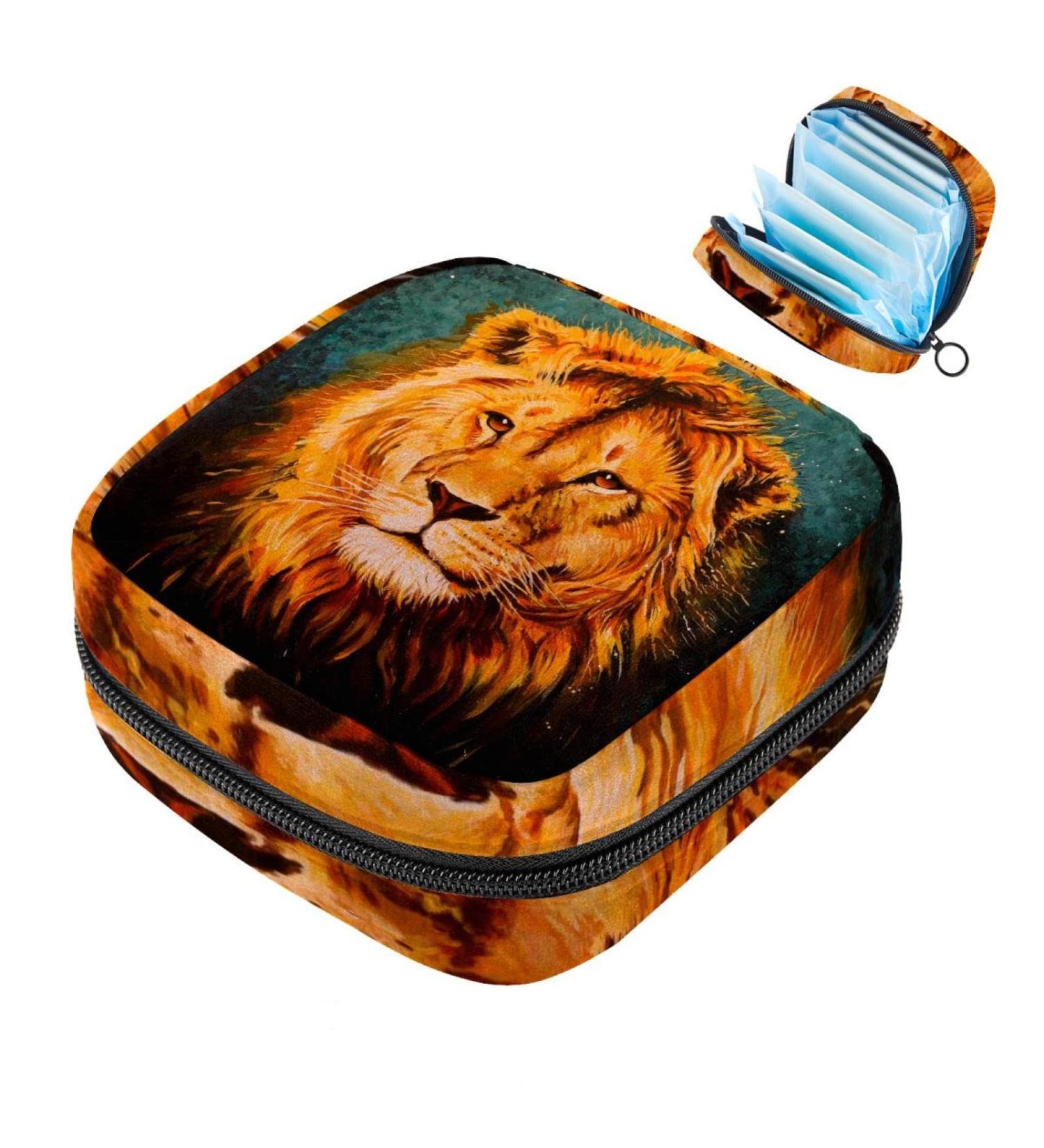 Menstrual Bag with Zipper for Women & Girls - Stylish Lion Design | Shop Internationally - Buy Online on GoSupps.com