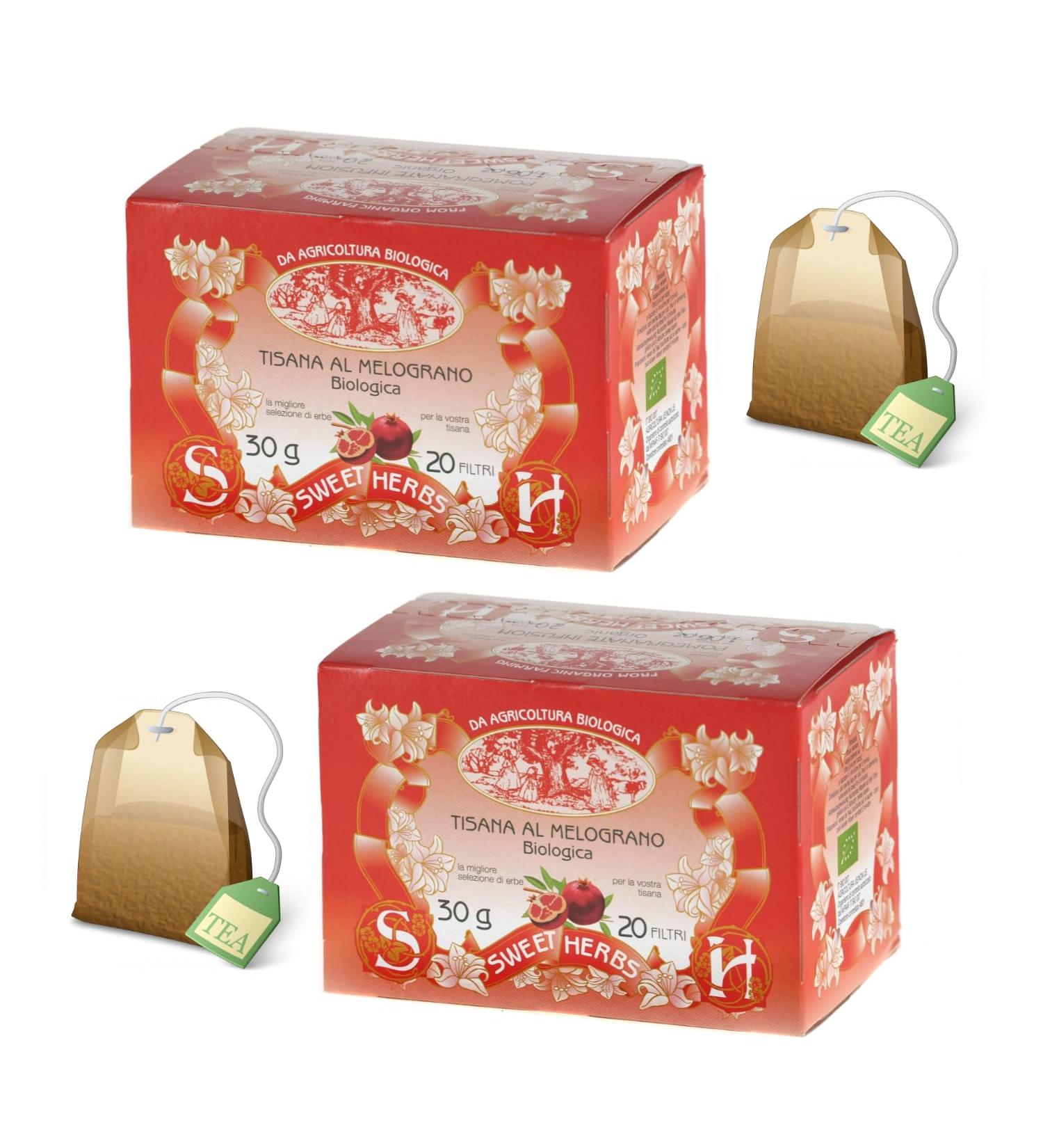  Apicoltura Brezzo Sweet Herbs | Pomegranate Herbal Tea | Organic Antioxidant Infusion with Pomegranate and Rosehip - 2 x 20 Individually Filtered Tea Bags (60g) - Buy Online on GoSupps.com
