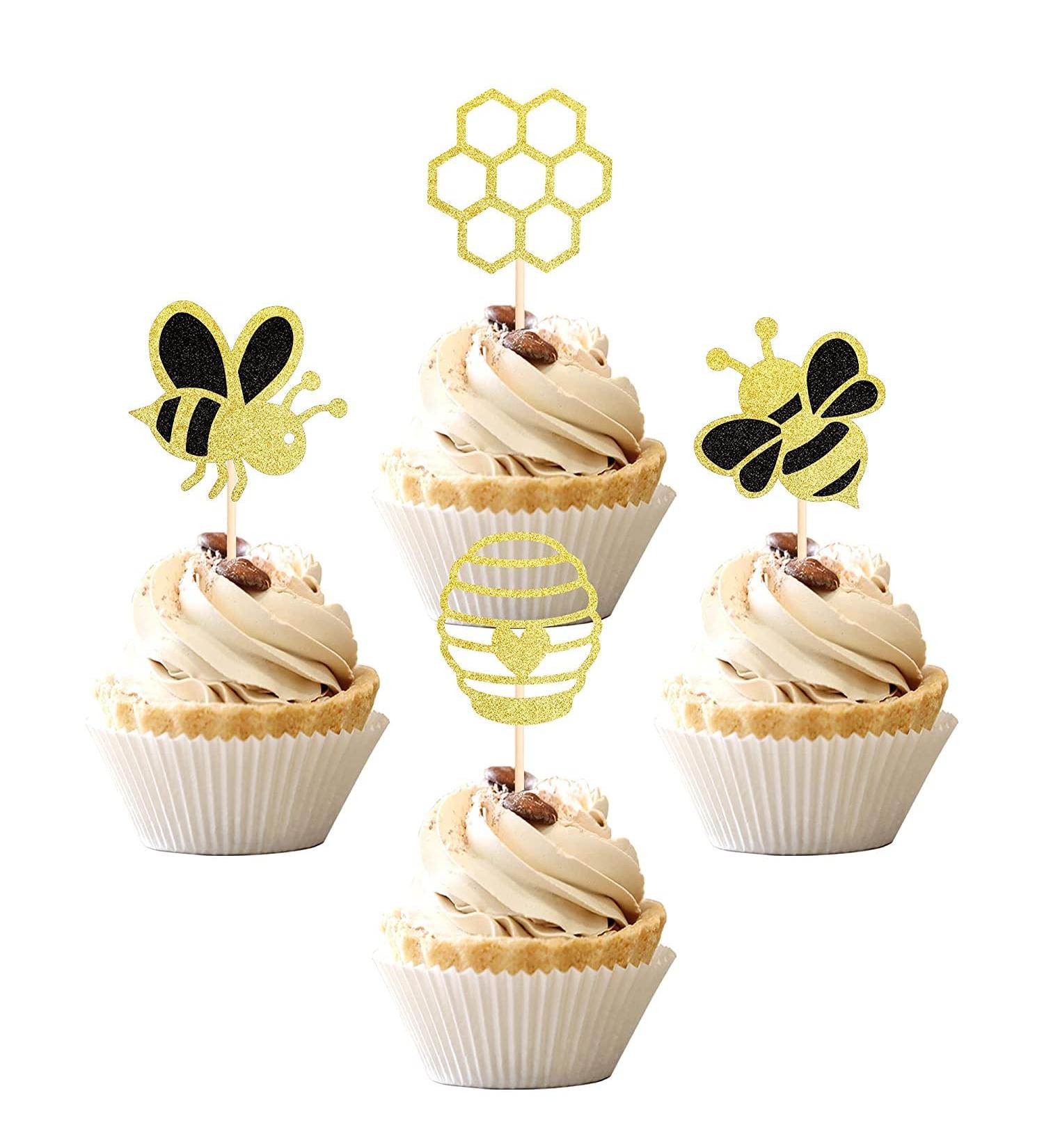 36 Pieces Hummel Cake Decoration - Glitter Honeycomb Cupcake Picks for Baby Shower & Birthday Party Accessories - Honeybee Theme - Buy Online on GoSupps.com