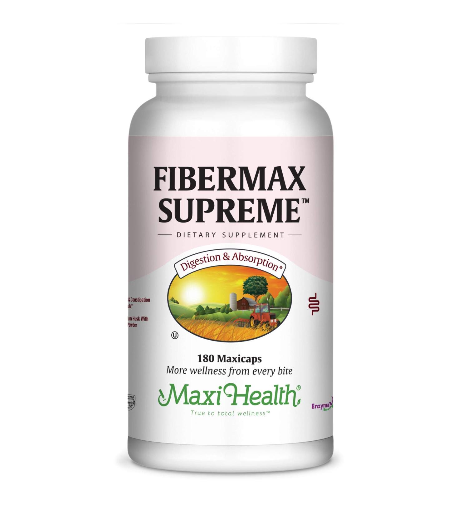 Maxi Health Fibermax Supreme - Psyllium Husk & Flax Bran Capsules - Constipation Relief - 180 Count - Kosher Certified - Buy Online on GoSupps.com