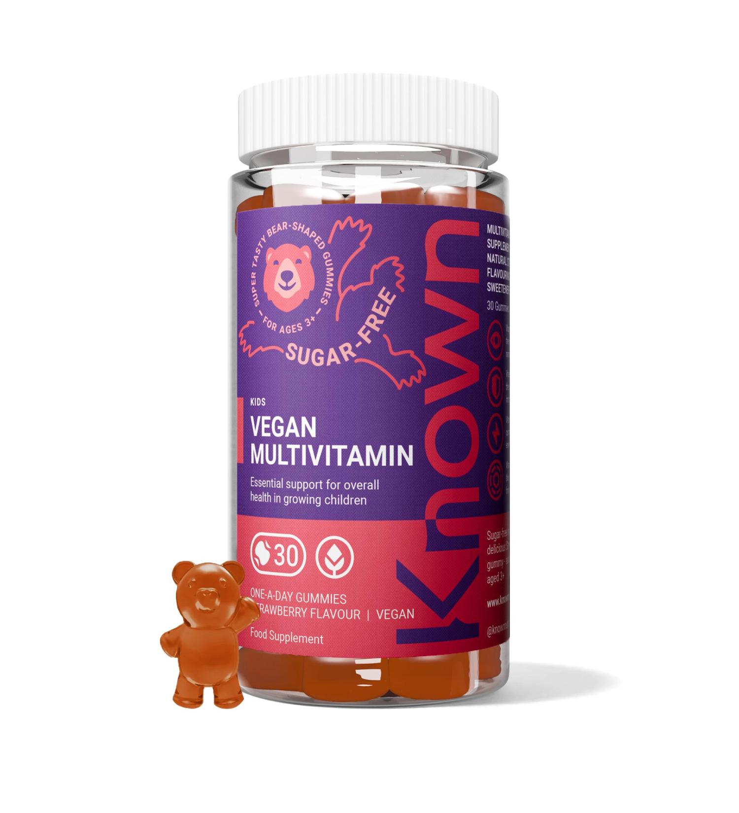Known Multivitamin Rubber for Kids Sugar Free Vitamin C B6 Supports Immune System Natural Strawberry Flavor 30 Vegan Gums - Buy Online on GoSupps.com
