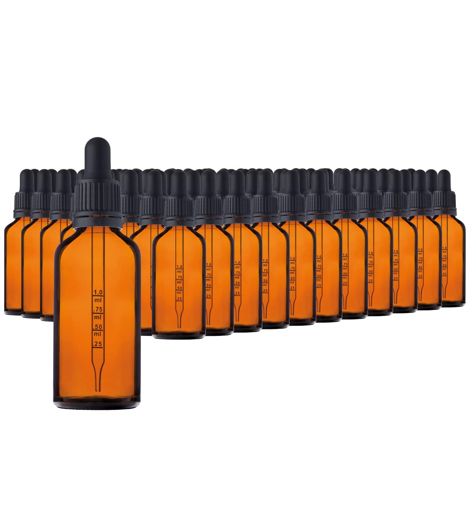 Handsunity 50ml Amber Glass Pipette Bottles - 88 Pack with Black Caps & Accessories for Pharmacy Use - Buy Online on GoSupps.com