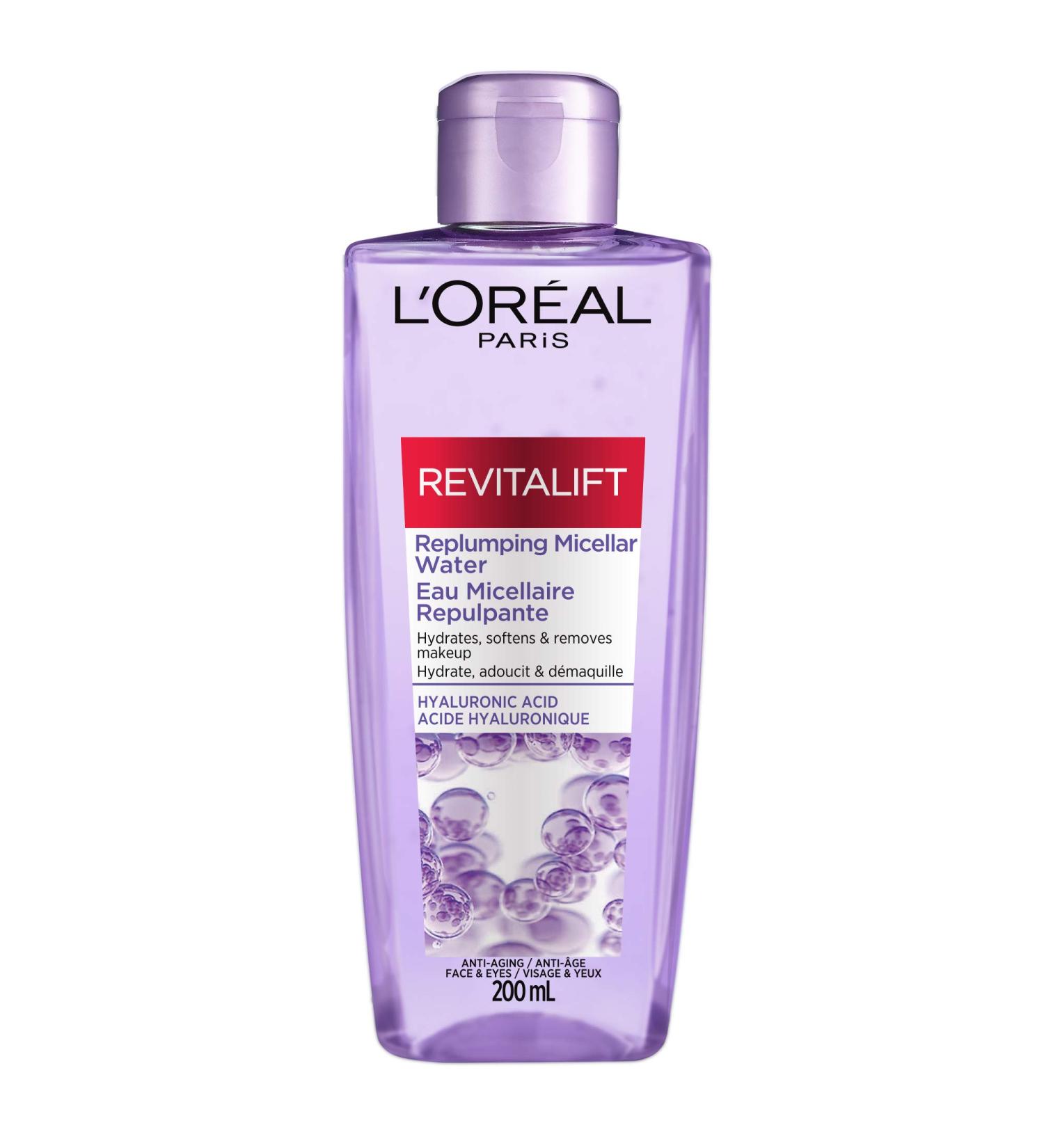 L'Oreal Paris Revitalift Replumping Micellar Water Face Wash Cleanser and Make Up Remover With Hyaluronic Acid 200 Ml 200 Milliliters - Buy Online on GoSupps.com