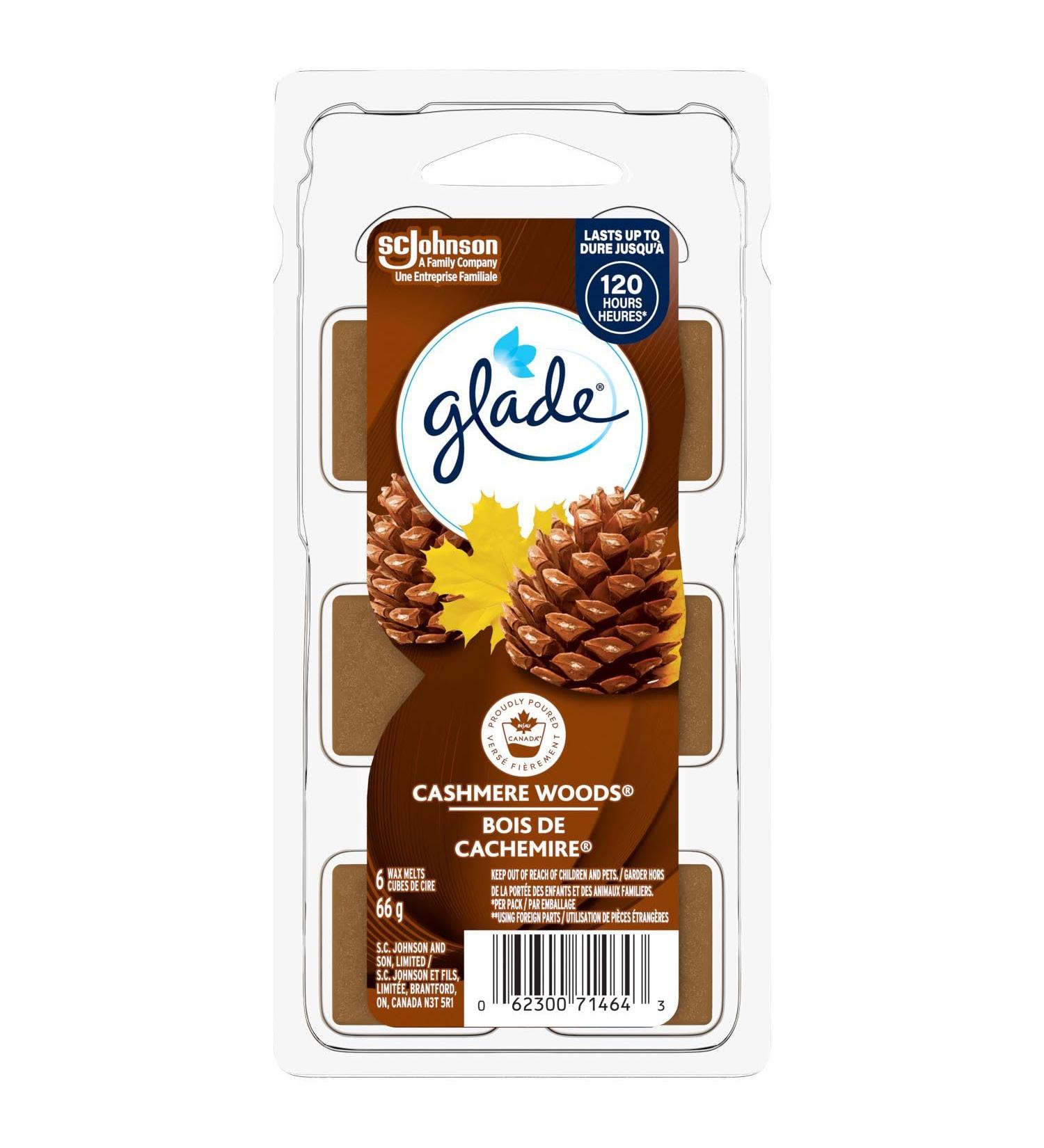 Glade Wax Melts Air Freshener and Odor Eliminator Scented Essential Oils for Home and Bathroom Cashmere Woods 6 Count Cashmere Woods 66 g (Pack of 1) - Buy Online on GoSupps.com