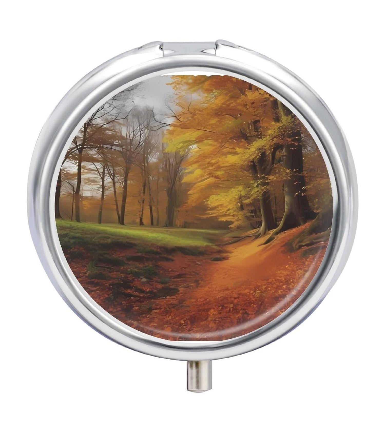 Portable 3 Compartment Pill Box - Autumn Print Travel Pill Organizer for Purse & Pocket - Buy Online on GoSupps.com