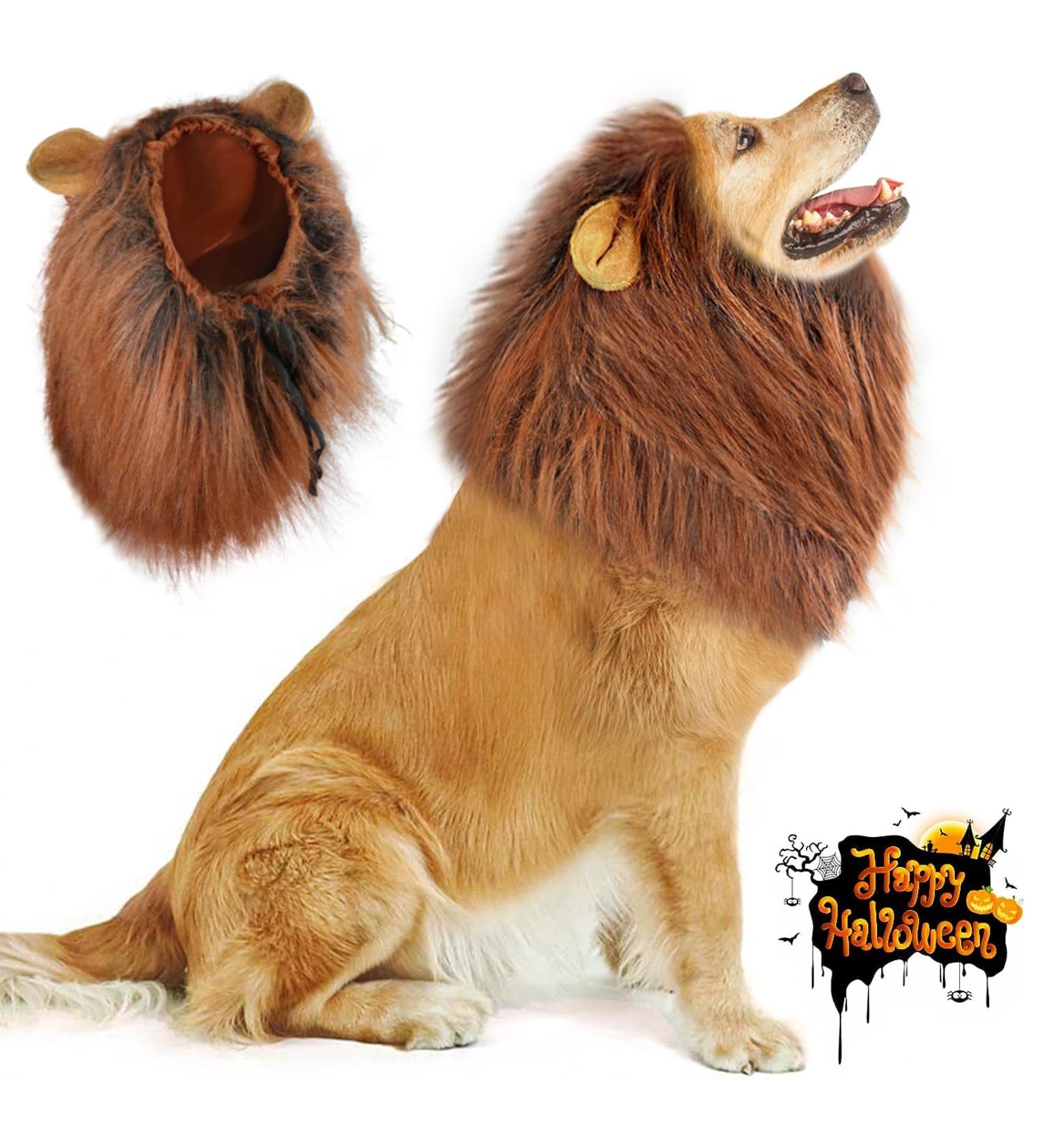 Adjustable Lion Mane Costume for Dogs with Ears - Dark Brown - Buy Online on GoSupps.com