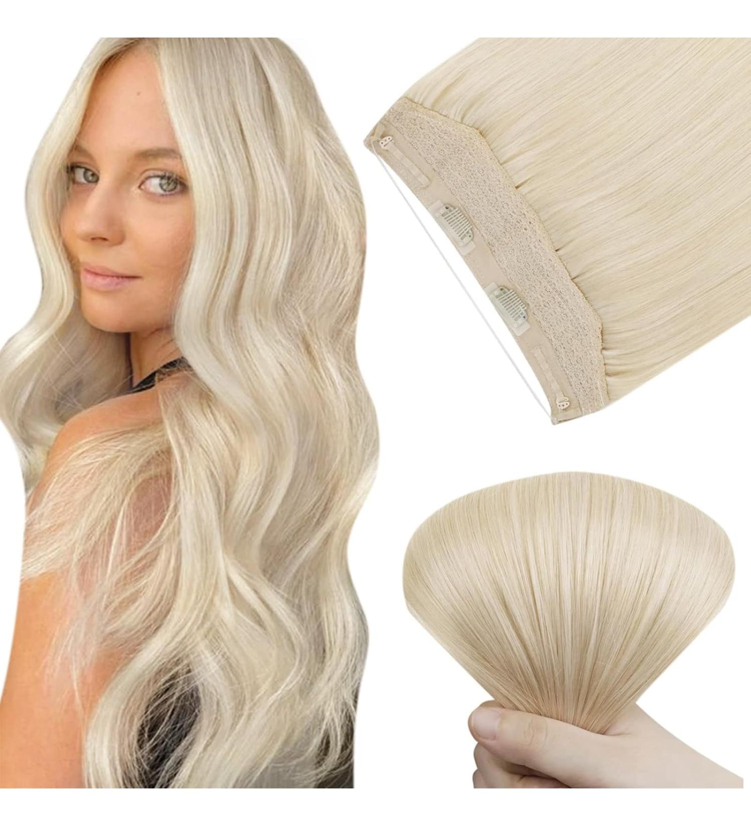 Easyouth Platinum Blonde Wire Hair Extensions 16 Inch Human Hair 80g #60 - Natural Thick Fishing Line Extensions - Buy Online on GoSupps.com