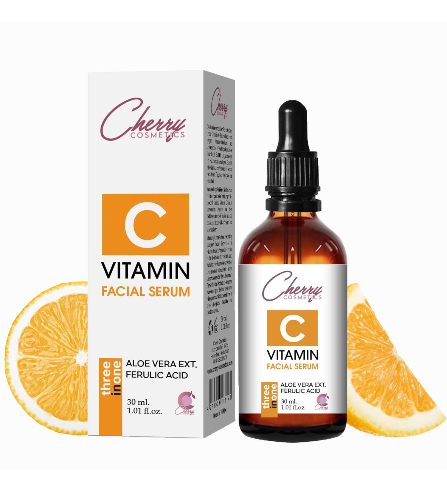 Cherry Cos Vitamin C Serum with Hyaluronic Acid and Anti-Wrinkle Instant Effect. Vitamin C Anti-Ageing Skin Tag Solutions Face Serum. Moisturising Serum Against Pigment Spots Pimples and Age Spots - Buy Online on GoSupps.com