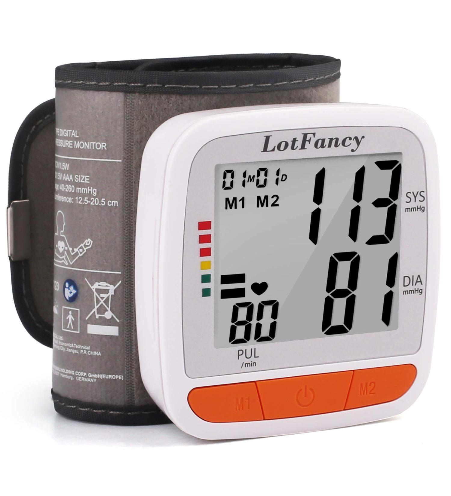 LotFancy Wrist Blood Pressure Monitor with Adjustable Cuff | 2 Users | 180 Reading Memory | Automatic Digital BP Monitor with Irregular Heartbeat Detector - Buy Online on GoSupps.com