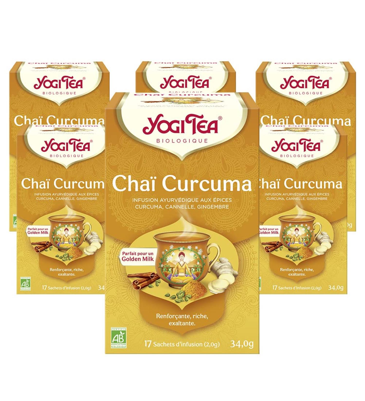 Yogi Turmeric Chai Herbal Tea - Organic Ayurvedic Blend for Golden Milk | 6 Pack (102 Bags) - Buy Online on GoSupps.com