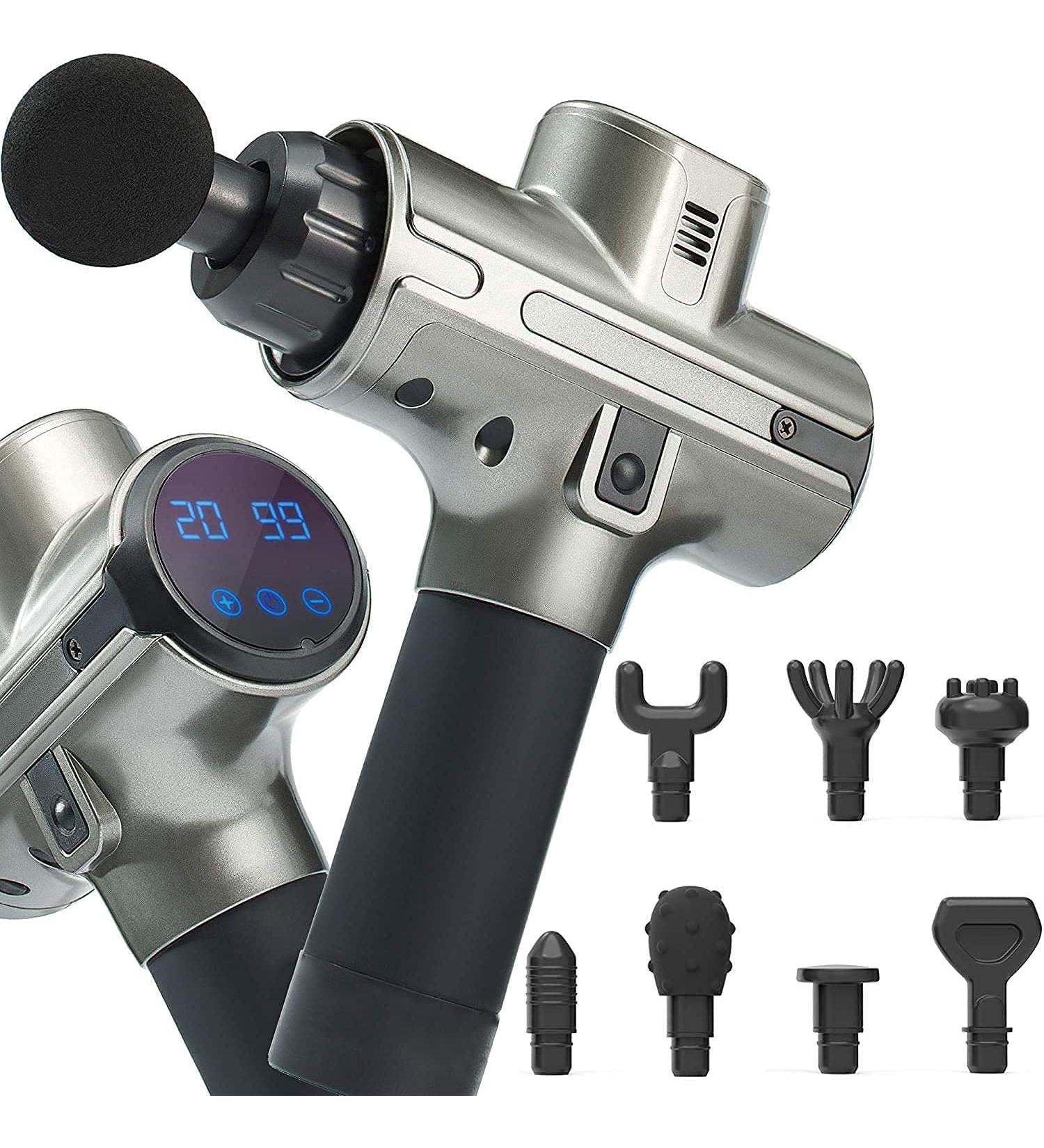 Deep Tissue Percussion Massager Gun for Athletes - 20 Speeds Power Motor Gray - 8 Massage Heads - Relieve Back, Neck, and Body Pain with Percussive Massage Technology - Buy Online on GoSupps.com