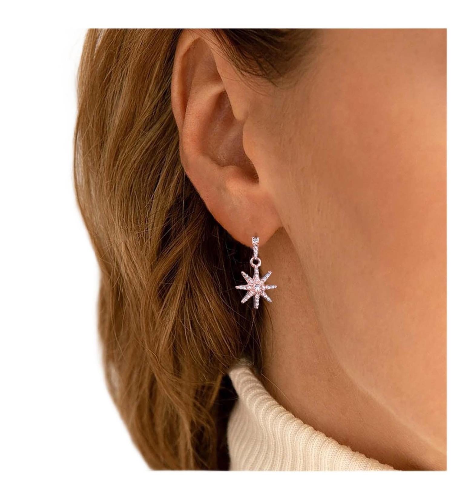 Boho Crystal Sunburst Earrings - Rose Gold Star Drop Studs | Celestial Jewelry for Women & Girls - Buy Online on GoSupps.com