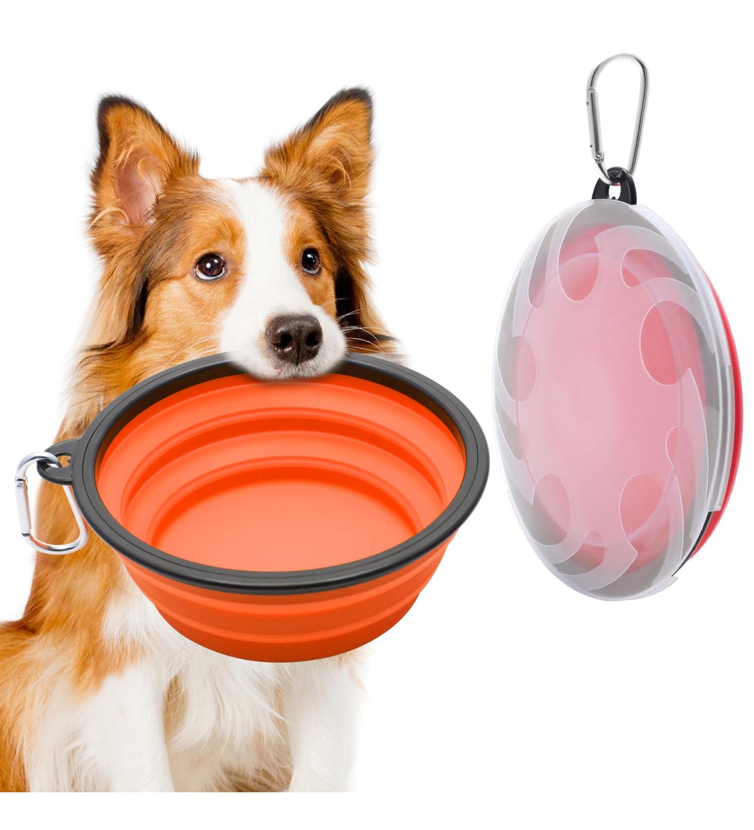 2 Pack Large Foldable Dog Bowls - 1000ml Portable Pet Feeder for Travel & Hiking (Red + Orange) - Buy Online on GoSupps.com