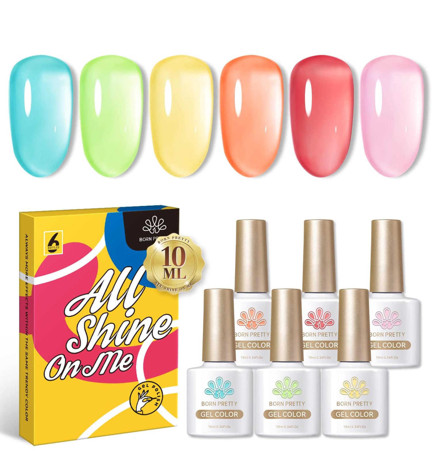 10ml UV Nail Polish Set - Translucent Pastel Gel for DIY Nail Art | Born Pretty Spring Summer Collection - Blue Red Green Yellow Pink Jelly Effect - Buy Online on GoSupps.com