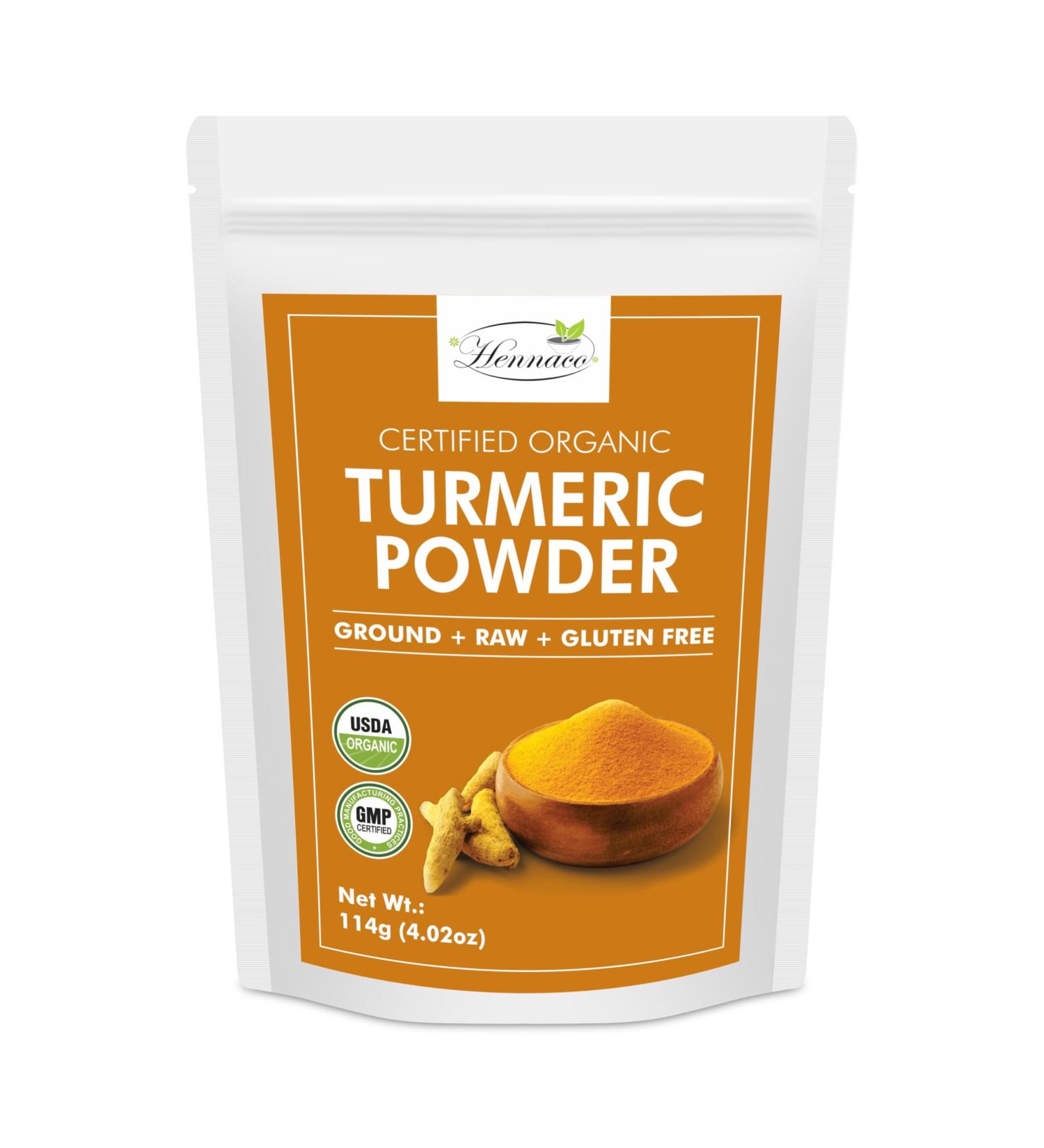 hennaco Organic Wild Turmeric Powder | Turmeric Curcumin Powder | Turmeric Powder for Skin and Face | 100% Raw | No Preservatives| Chemical Free | Face Mask Powder | 114 Grams (4 OZ) - Buy Online on GoSupps.com