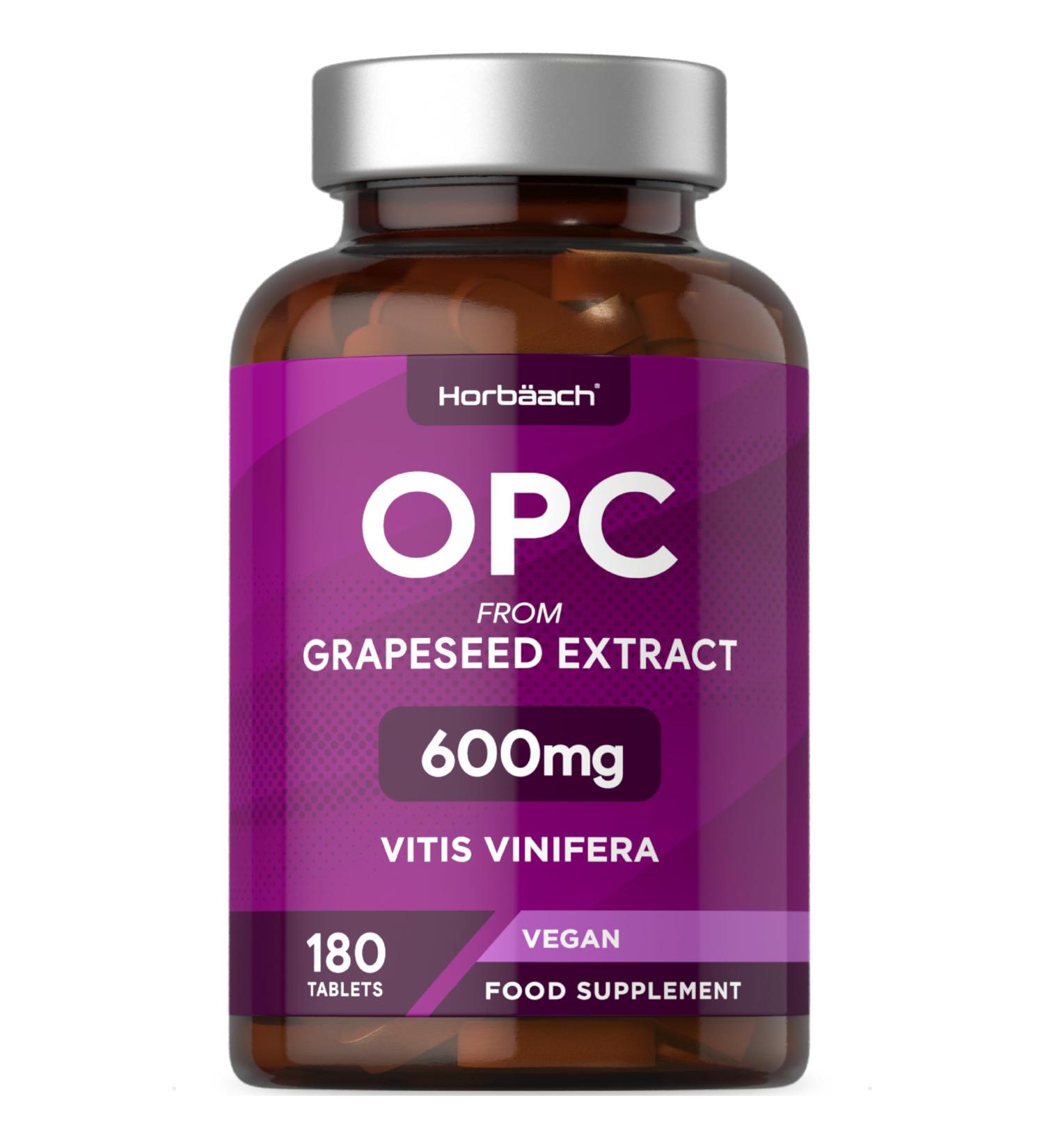 OPC Grape Seed Extract 600mg - 180 Vegan Tablets | 95% Pure OPC Supplement by Horbaach | International Shipping Available - Buy Online on GoSupps.com