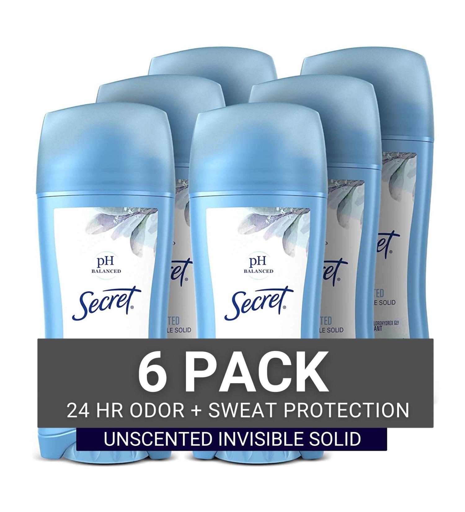 Secret Antiperspirant and Deodorant Women Original Unscented 2.6 Oz (Pack of 6) - pH Balanced Invisible Solid, Unscented 6-Pack - Buy Online on GoSupps.com